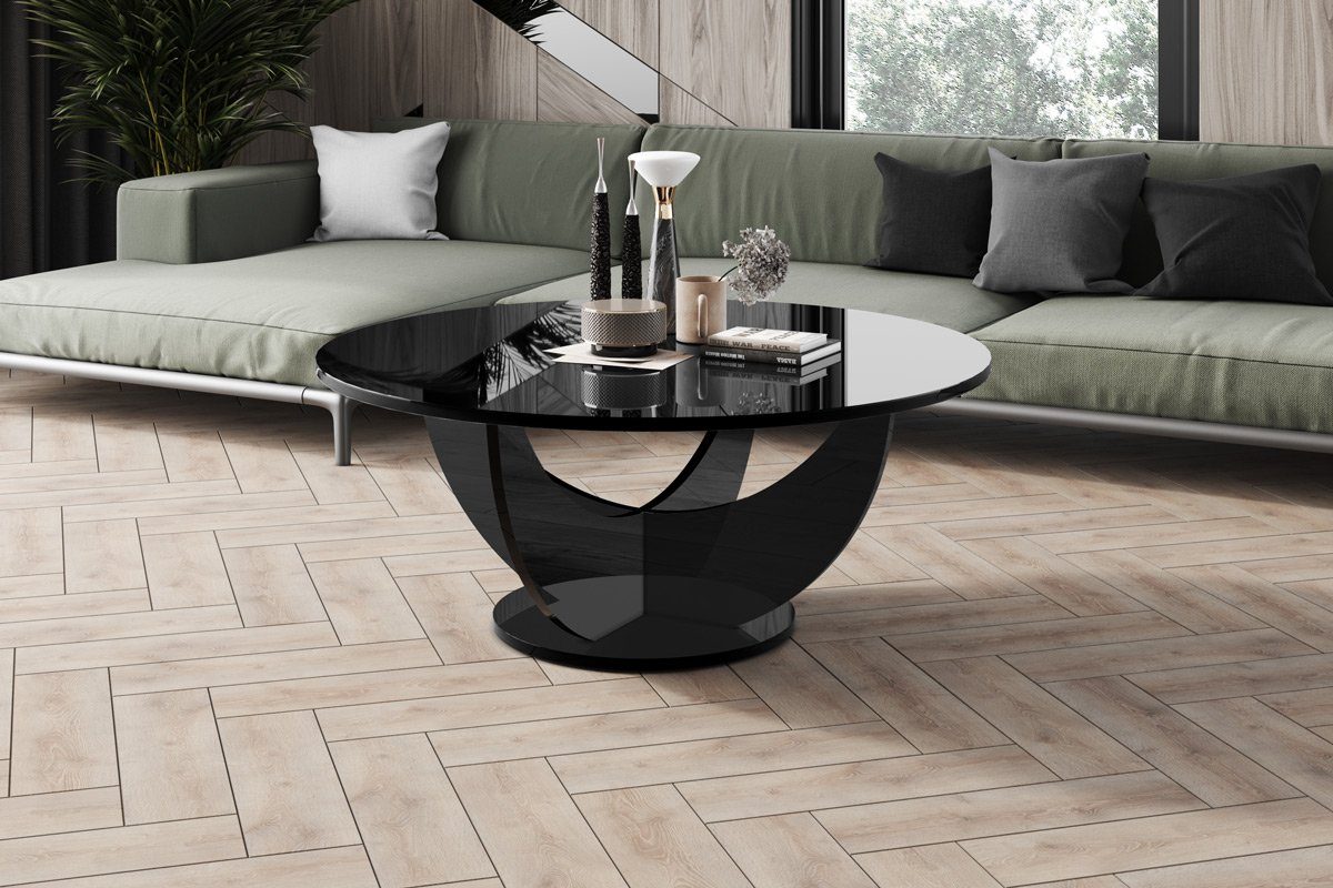 designimpex Couchtisch Design HRC-111 Hochglanz Wohnzimmertisch Rund Tisch 100 cm x 40 cm Schwarz Hochglanz
