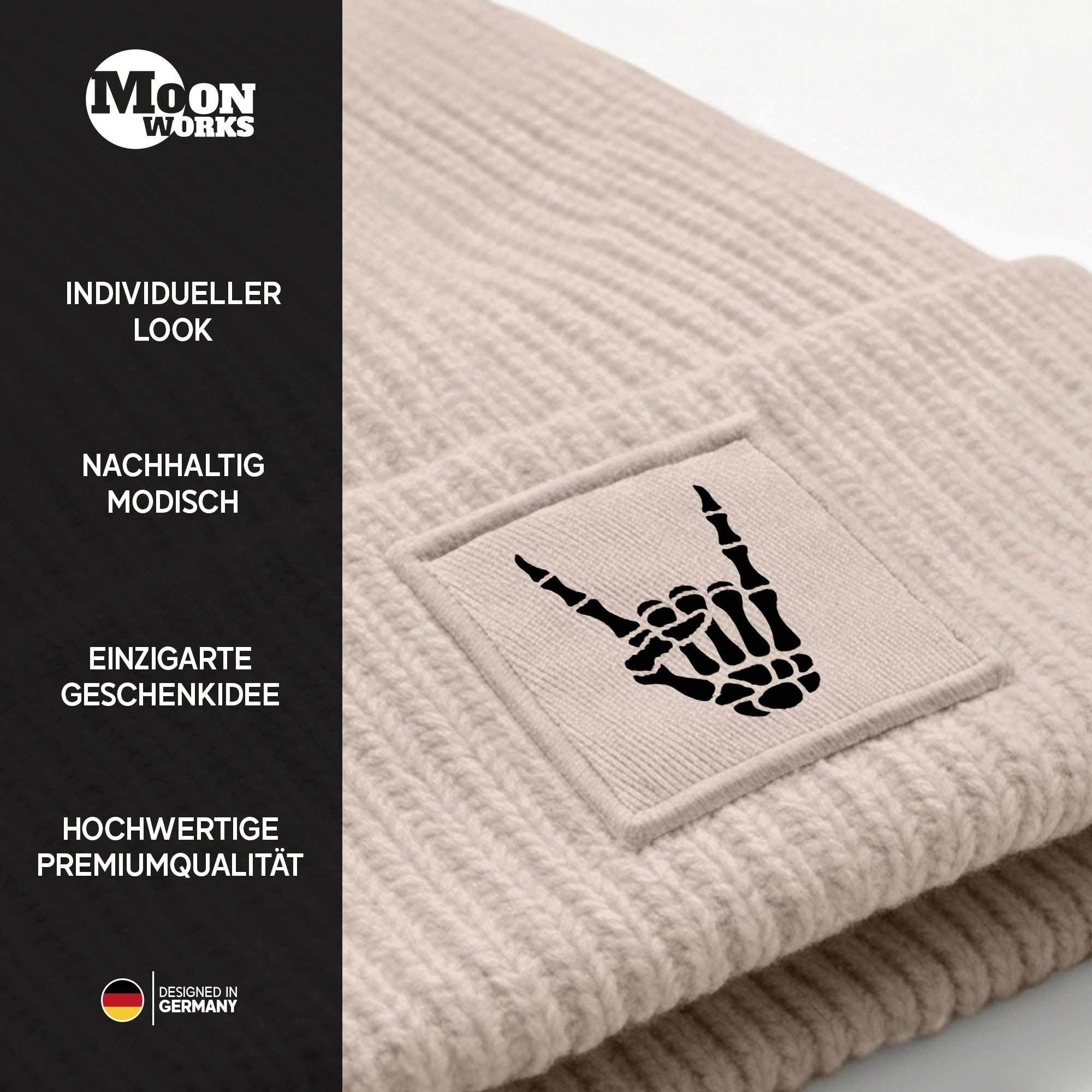 MoonWorks Strickmütze Herren Beanie Patch Aufdruck Skeletthand Metalgruss S günstig online kaufen