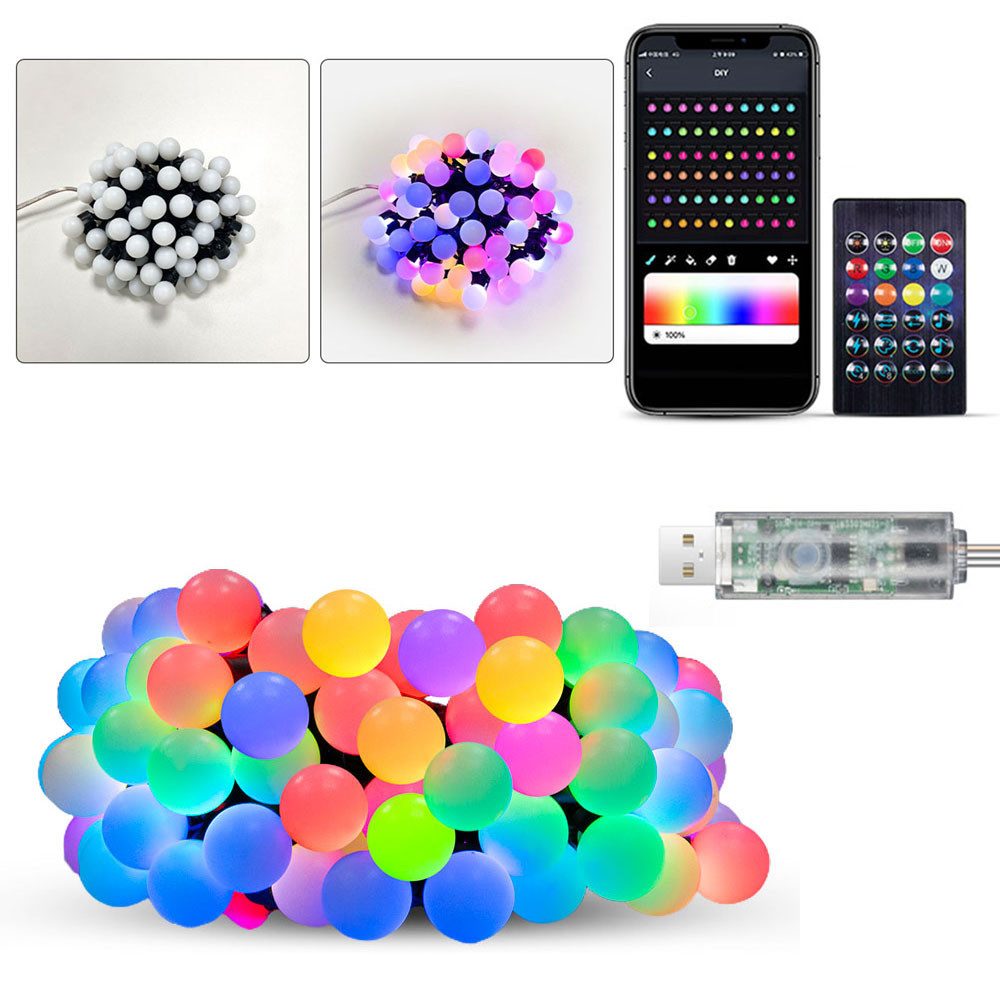 PRIISF LED-Lichterschlauch LED Kugeln Lichterkette Smart Glühbirnenkette Bunt Birnen Beleuchtung, RGB Ambiente Musik LED-Lichterkette Garten Innen Aussen Dekoration