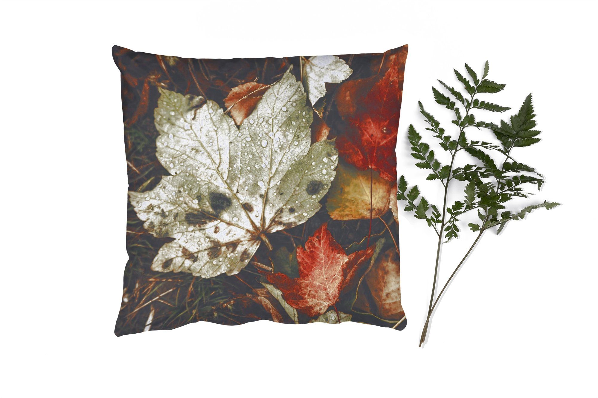 Schlafzimmer, Herbstblätter Dekokissen Wohzimmer, Herbst Füllung - mit - Deko, Jahreszeiten für Zierkissen MuchoWow Sofakissen - Natur,