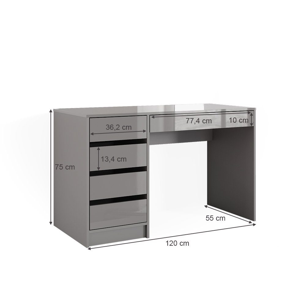 Vicco Schminktisch Sherry, Grau, 120 cm ohne Spiegel (1-St)