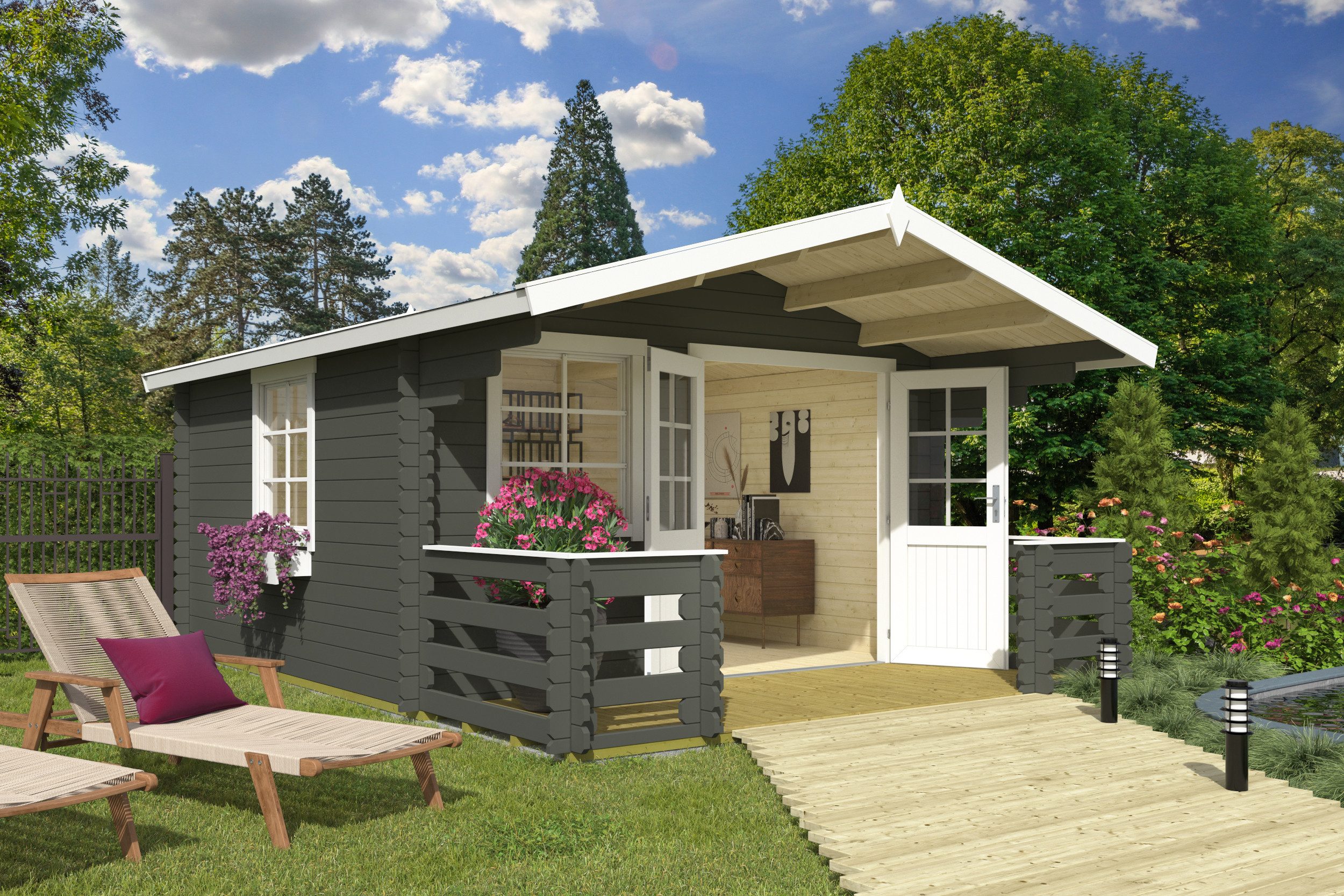 Nordic Holz Gartenhaus Luna 2, BxT: 403,8x530 cm, (Terrasse inkl. Rand)