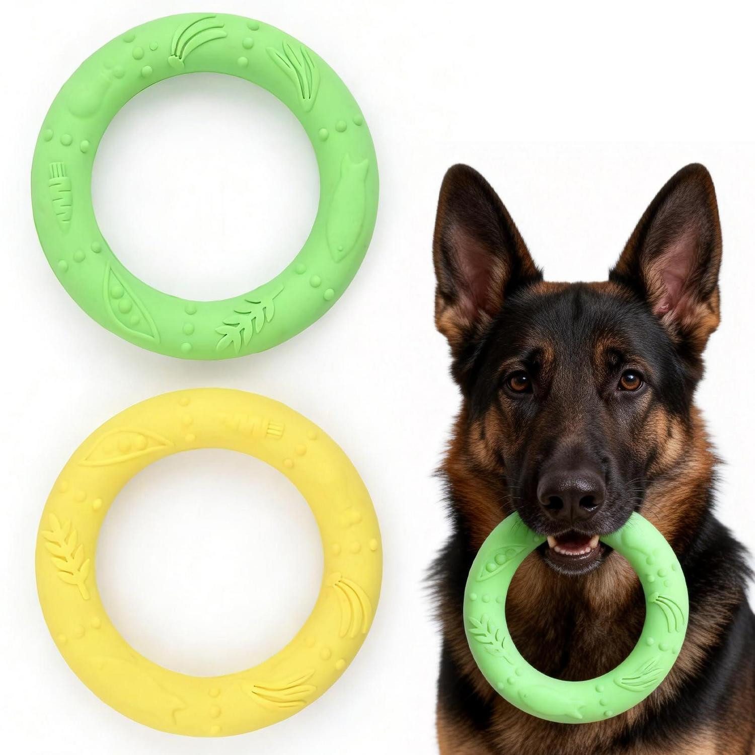 LuxusKollektion Kauring Hundespielzeug Kauspielzeug Ring Gelb Grün 2 Stück