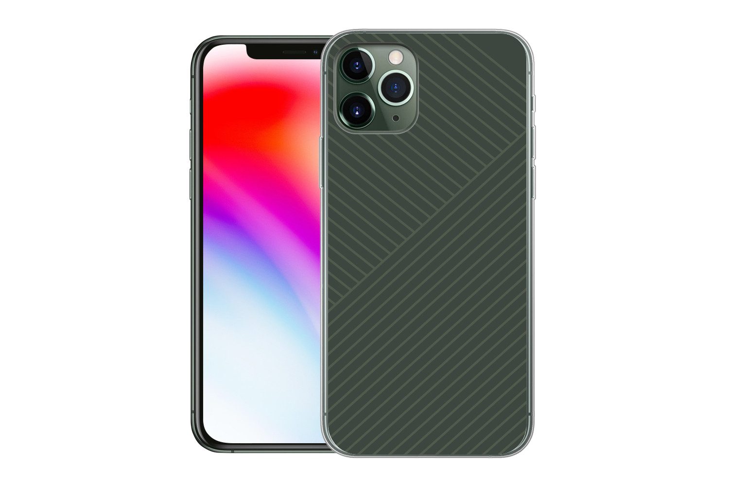 MuchoWow Handyhülle für Apple iPhone 11 Pro Linien - Abstrakt - Grün - Minimalistisch, Smartphone-Bumper, Print, Handy Schutzhülle Dünn