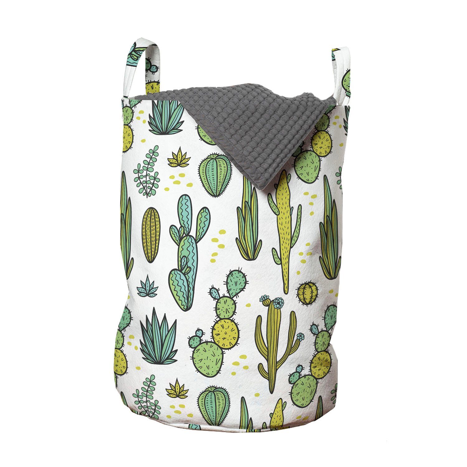 Abakuhaus Wäschesäckchen Wäschekorb mit Griffen Kordelzugverschluss für Waschsalons, Kaktus Tropisches Laub Motiv