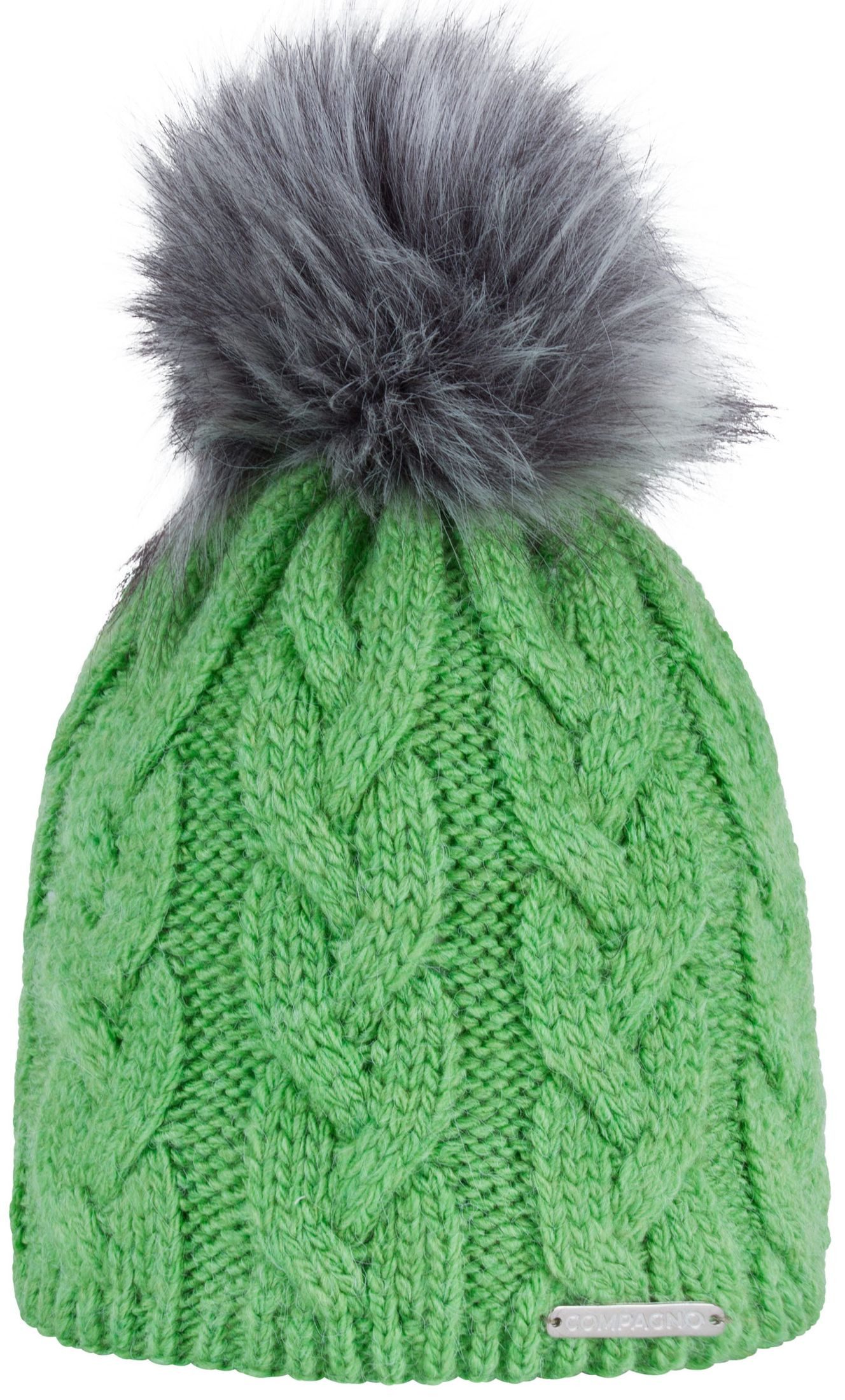 compagno Bommelmütze (1-St) Bommelmütze Wintermütze Zopf-Strickmuster Damen Fleecefutter Beanie