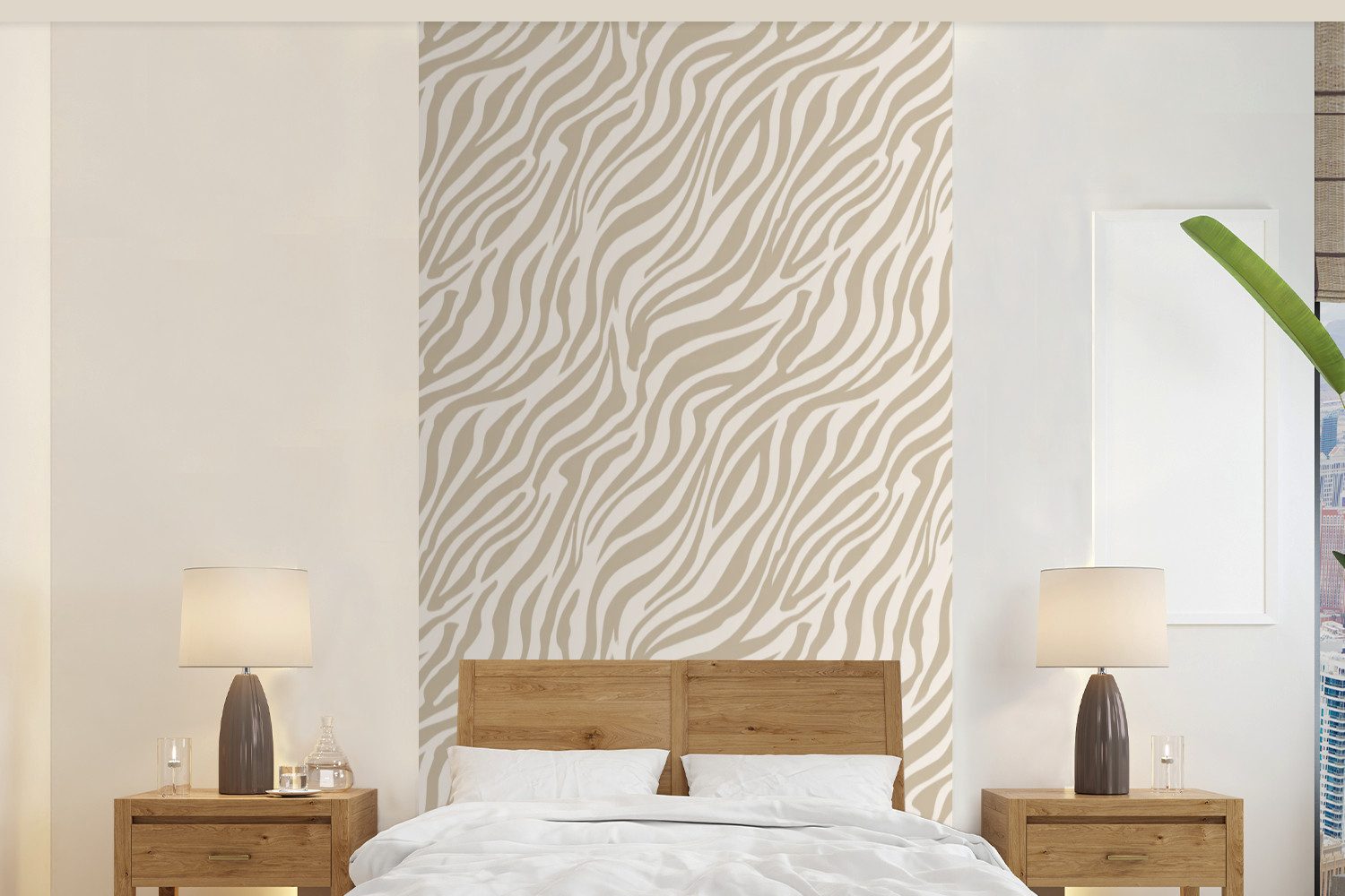MuchoWow Fototapete Zebra - Muster - Beige, Matt, bedruckt, Vliestapete für Wohnzimmer Schlafzimmer Küche, Fototapete, 120x240 cm