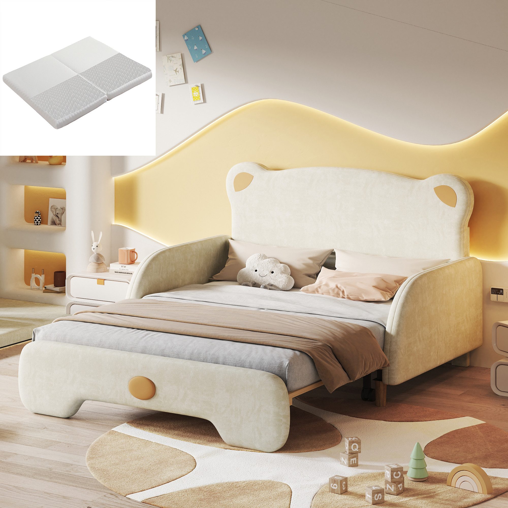 Thanaddo Himmelbett Doppelbett in Bärenform, Polsterbett, Kinderbett, Tagesbett