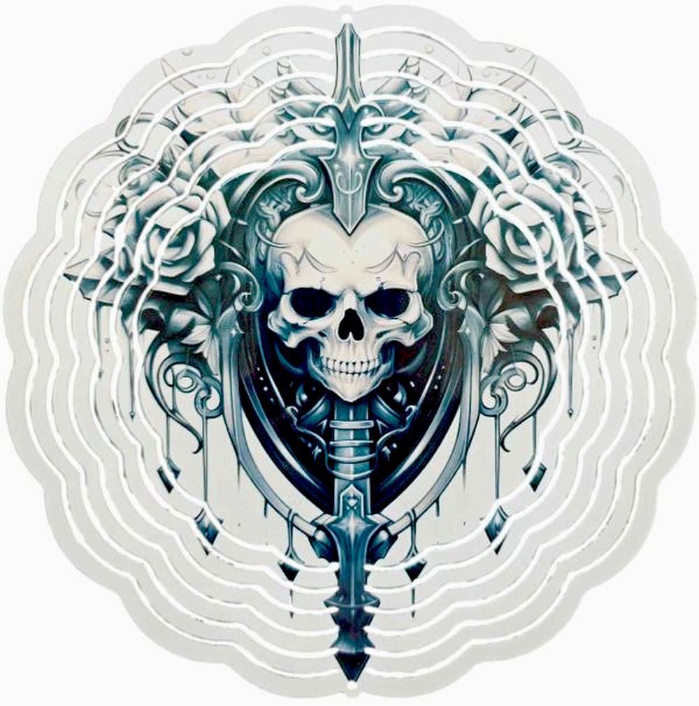 Ladreas Windspiel Edelstahl 3D Windspiel Windspinner 20cm Totenschädel 3 WI215