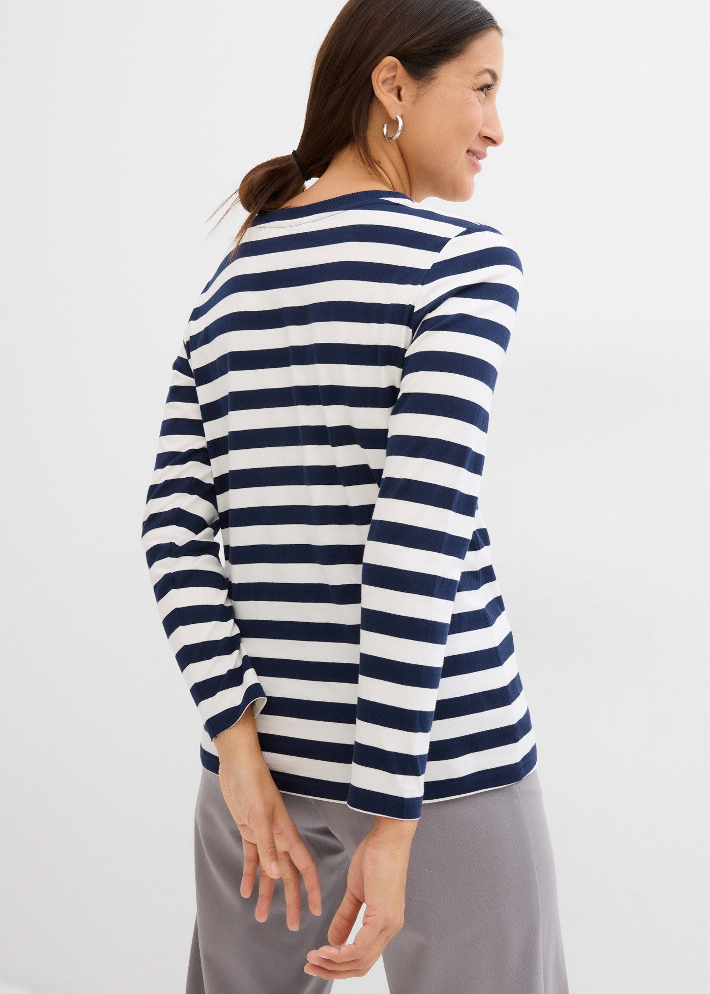 bonprix Langarmshirt Langarm, Ringel, aus reiner Baumwolle