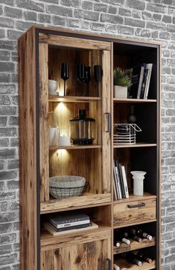 Innostyle Vitrine PRATO, Alpine Lodge Dekor, integriertes Weinregal, inkl. LED-Beleuchtung, BxHxT 100 x 203 x 38 cm