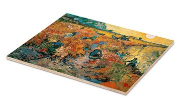 Posterlounge Holzbild Vincent van Gogh, Der rote Weinberg, Wohnzimmer Mediterran Malerei