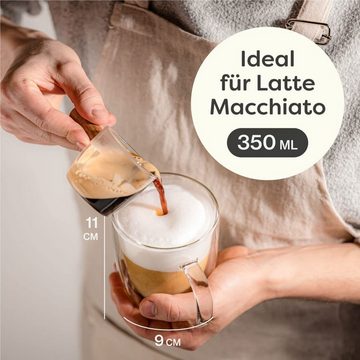 Cosumy Gläser-Set 4 Latte Macchiato Gläser doppelwandig mit Henkel 350ml, Glas, Für Latte Macchiato - Spülmaschinenfest - Hält lange warm