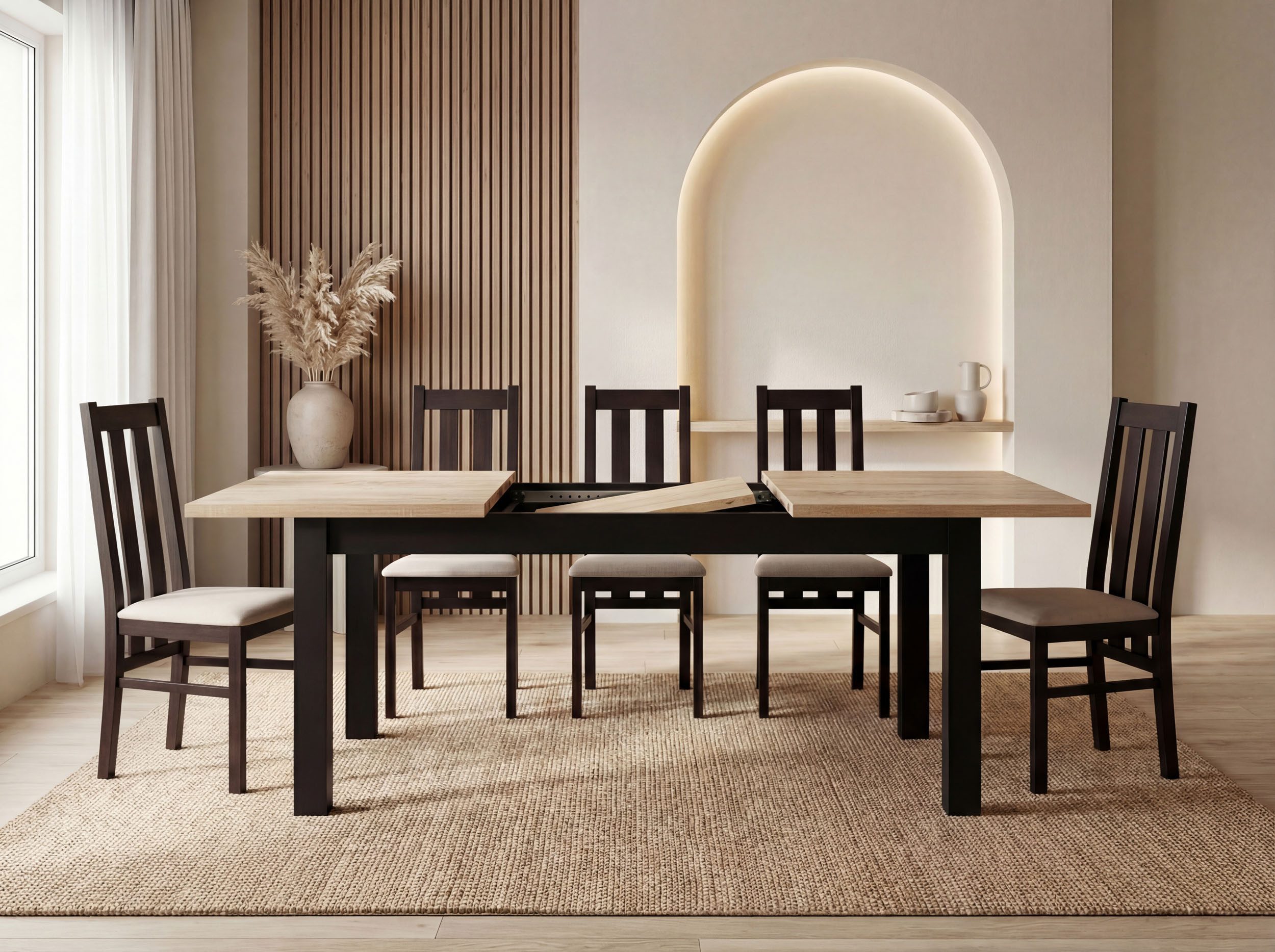 WFL GROUP Esstisch Lindberg ausziehbar verlängerbar rechteckig mit weißen Holzbeinen (MADE IN EU, XXL Groß– 120/140/150/160/200 cm ausziehbar auf 160/180/190/24 – Bild 5 von 5