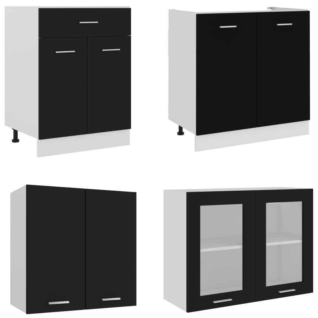 Küchenbuffet Oberflächen DOTMALL Küchenzeile,(4-St) Schwarz Pflegeleichte
