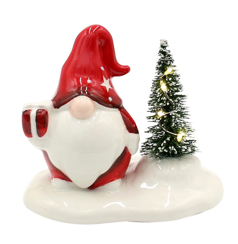 Dekohelden24 LED Dekoobjekt Gnom - Wichtel in weiß - rot mit Tanne, L/B/H 1 günstig online kaufen