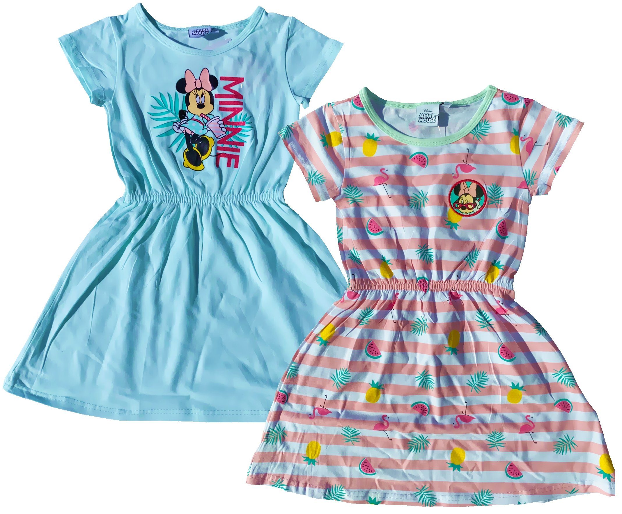 Disney Minnie Mouse Sommerkleid 2x MINNIE MOUSE Kleid Mädchenkleid  Sommerkleid Mini Maus Türkis und gestreift Mädchen 2 3 4 5 6 7 8 9 10 Jahre  Gr. 98 104 110 116 128