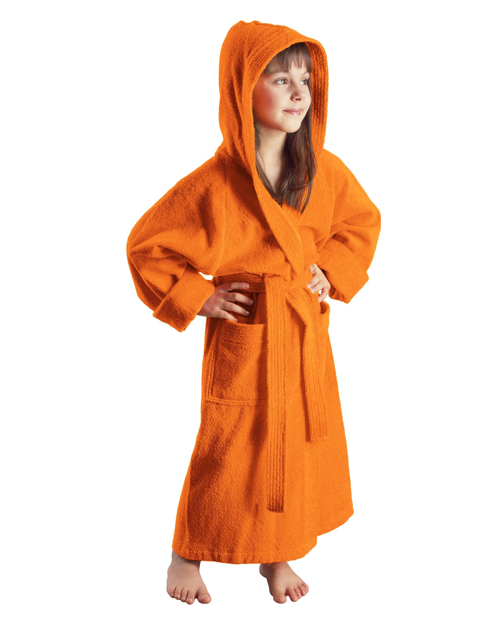 Arus für Kinderbademantel mit Taschen, Mädchen, farbenfroh mit und Jungen Kapuze, Orange 100% zwei Baumwolle,