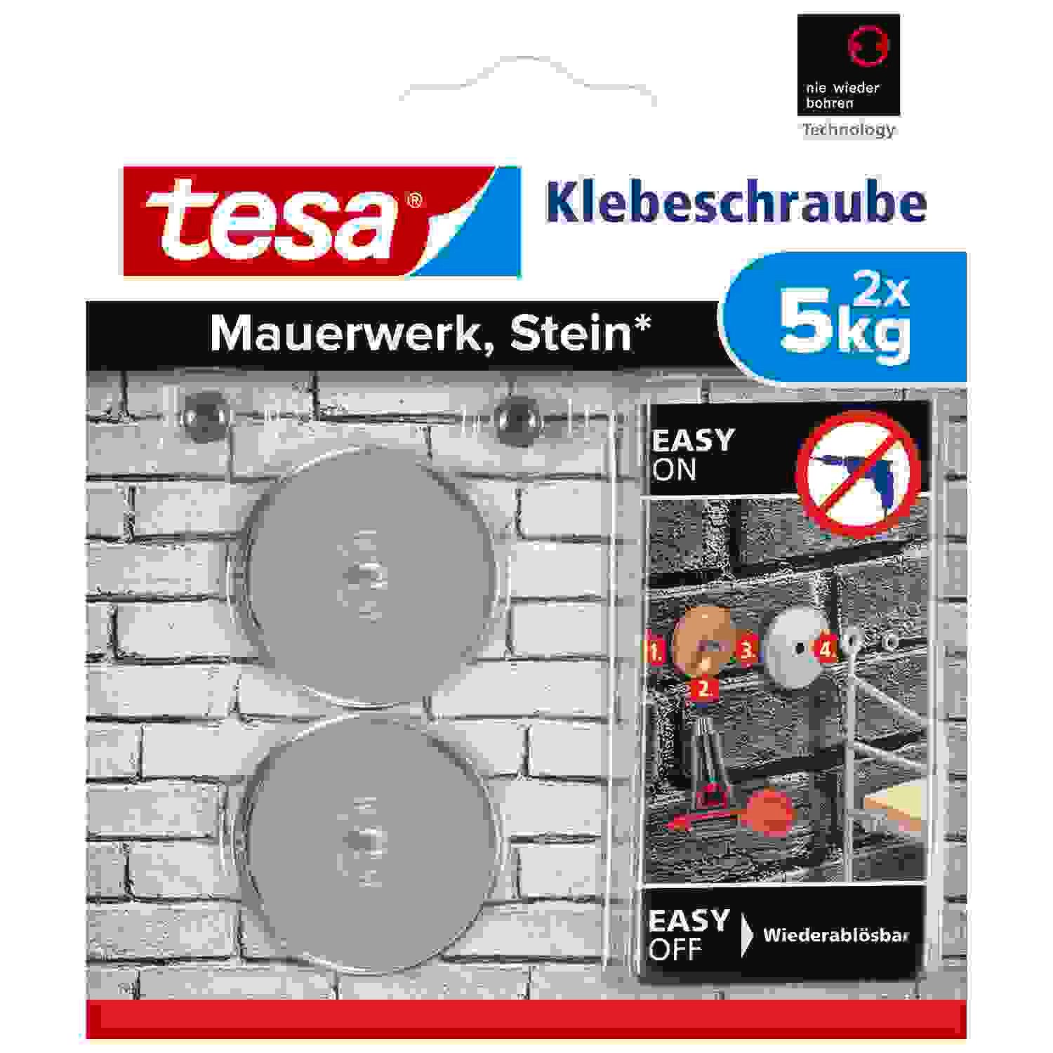 Klebehaken 2x tesa Klebeschraube für Mauerwerk und Stein, Halteleistung 5 kg