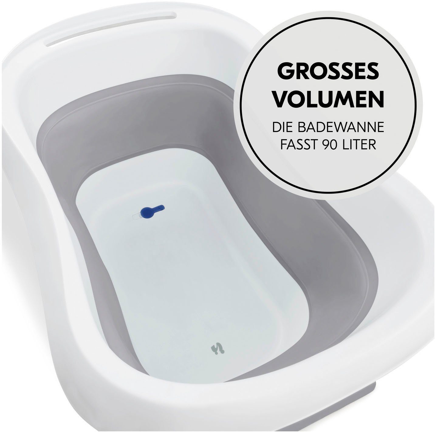 Hauck Babybadewanne Wash N Fold L, White/Stone, Faltbadewanne mit Wassertemperaturmessung am Ablaufstopfen