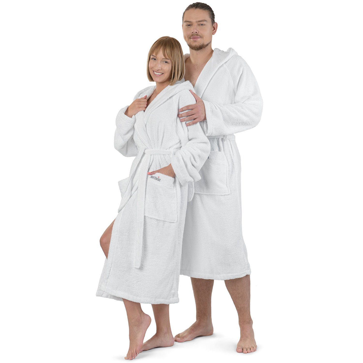 Mount Swiss Bademantel Mount Swiss Bademantel ARBON mit Kapuze I Morgenmantel flauschig I, Baumwolle, Weitenverstellung, Bindegürtel