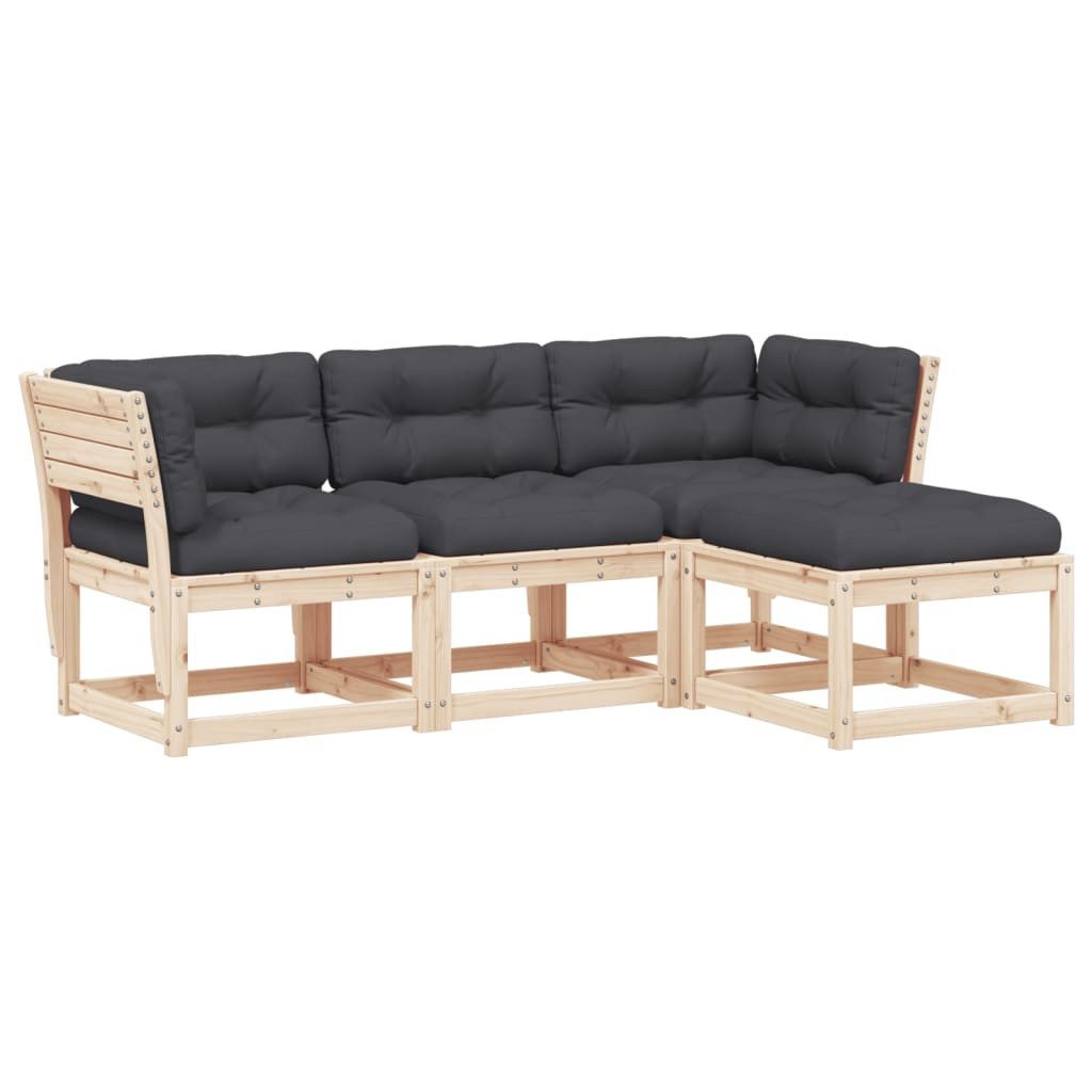 vidaXL Gartenlounge-Set 4-tlg. Garten-Lounge-Set mit Kissen Massivholz Kiefer..., (1-tlg)
