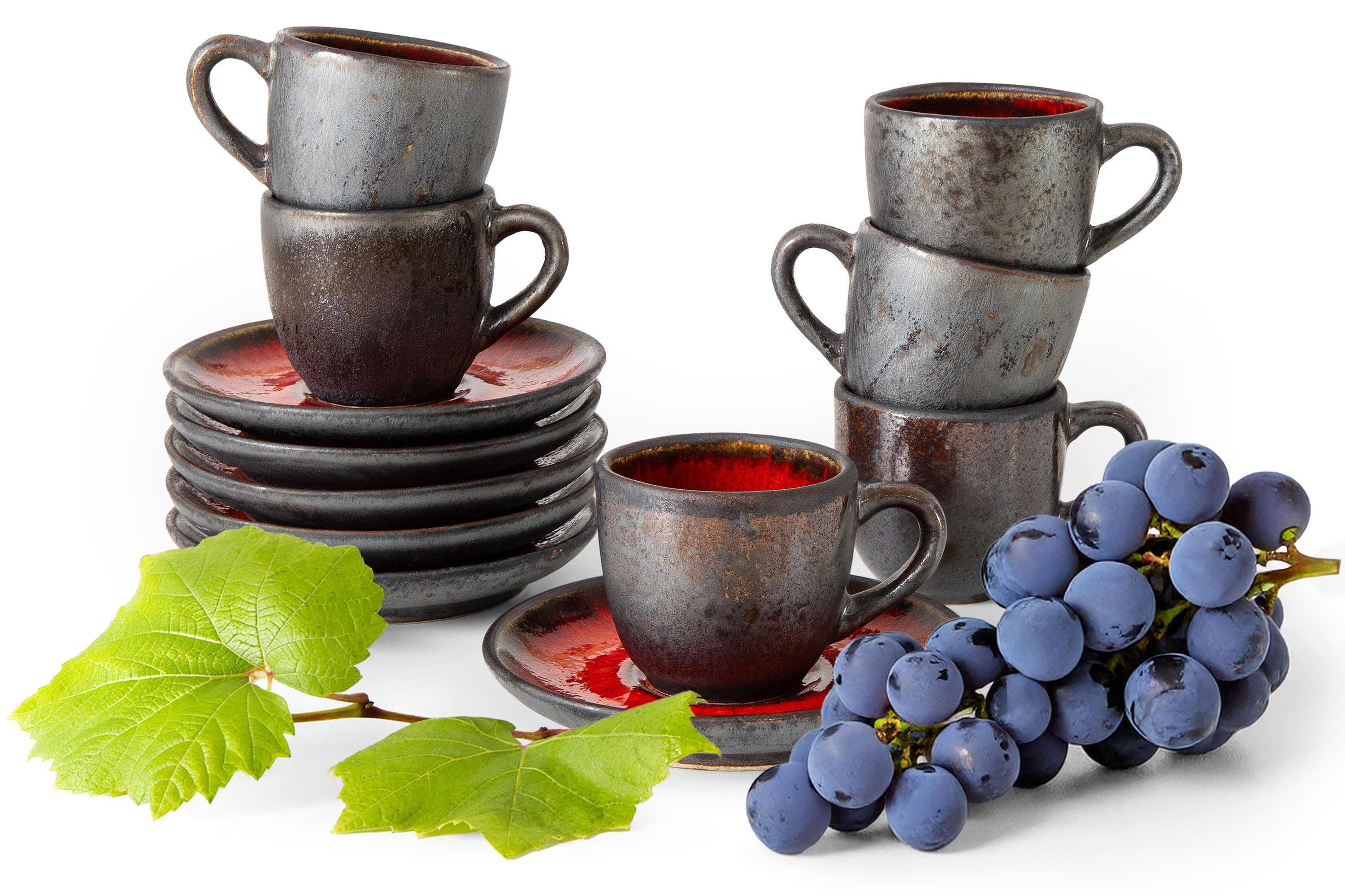 KONSIMO® Kaffeeservice PRIMA Espressotassen-Set, handgefertigt, Premiumqualität aus EU (12-tlg), 6 Personen, Keramik, hochwertige Kunstproduktion, organische Form, spülmaschinengeeignet