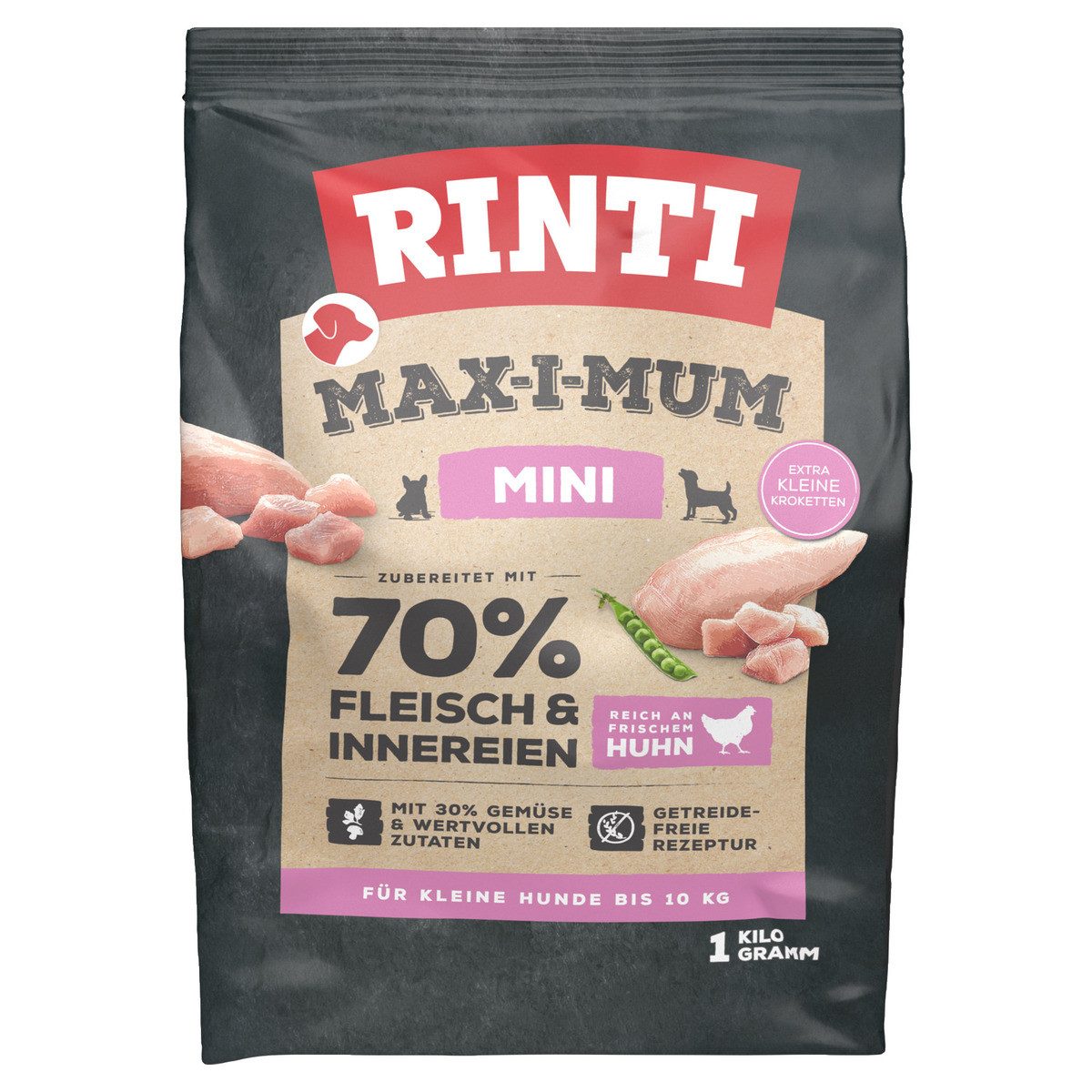 Rinti MAX-I-MUM Mini Adult Huhn 1 kg, Trockenfutter für: Hund