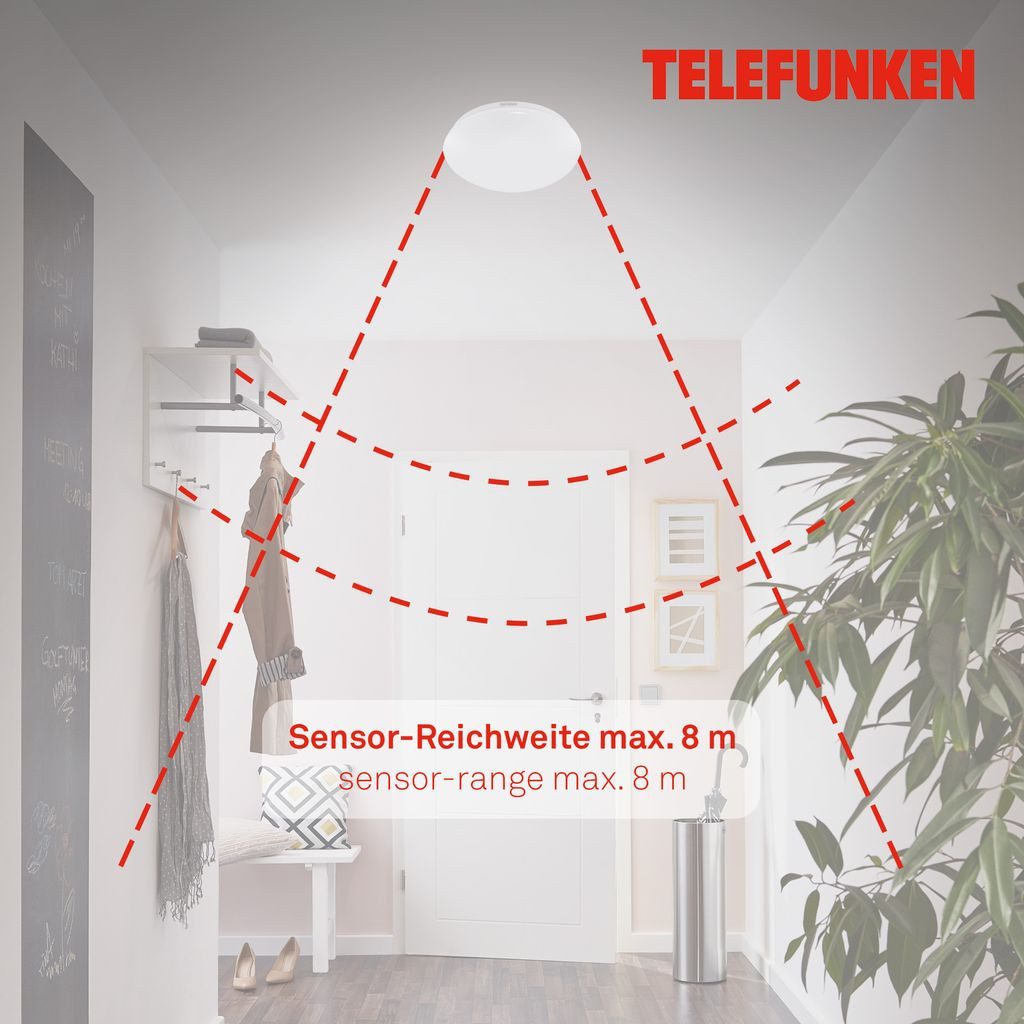 Telefunken LED Deckenleuchte 602006TF, Leuchtdauer einstellbar, LED fest integriert, 2700K - Extra-Warmweiß, Deckenleuchte Sensor 15W 1500lm 4000K Ø 28cm