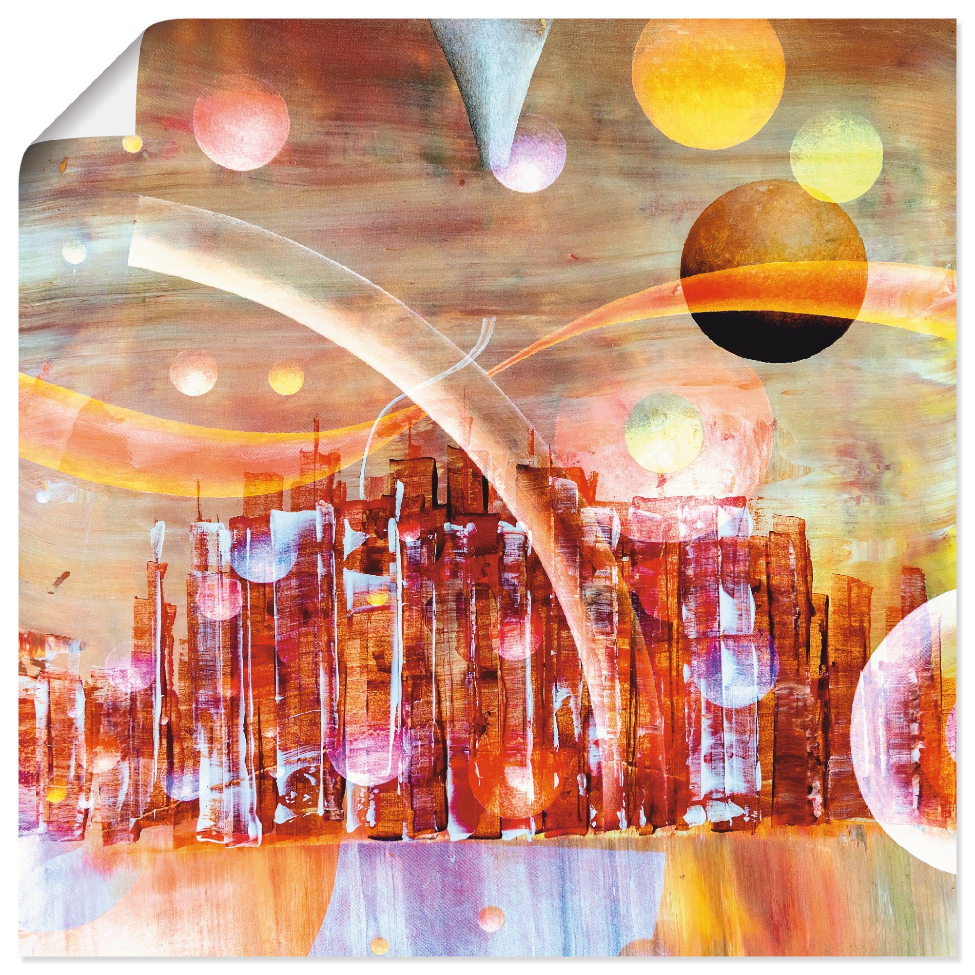 Artland Wandbild Weltraumstadt 3000, Gegenstandslos (1 St), als Alubild, Leinwandbild, Wandaufkleber oder Poster in versch. Größen