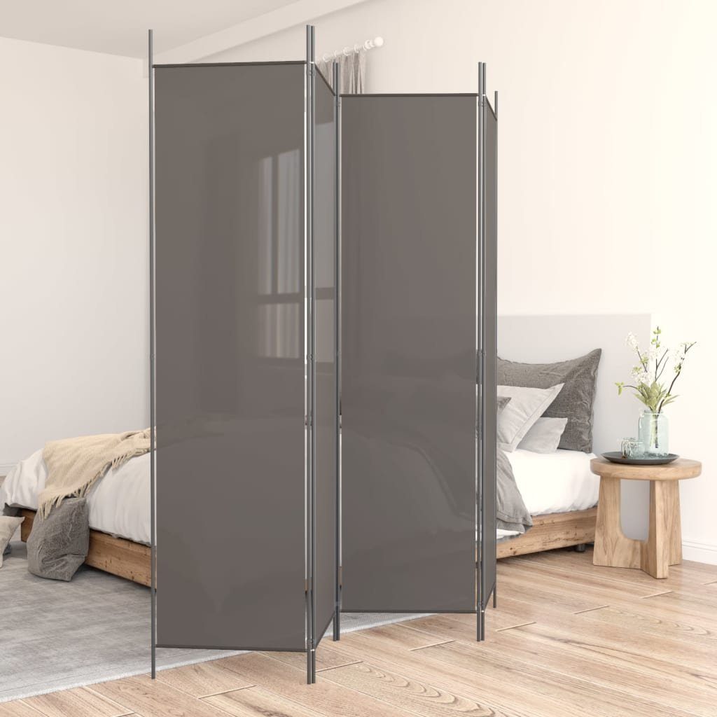 furnicato Raumteiler Paravent 200x200 cm Anthrazit Stoff klappbar, 1-tlg., Atmungsaktive Sichtschutzwand mit 4 Paneelen für das Schlafzimmer