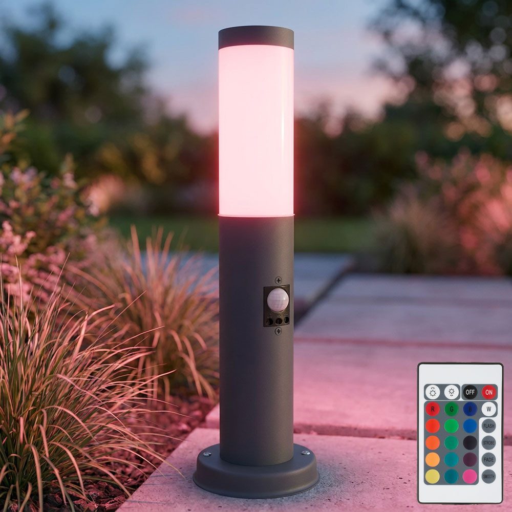 GLOBO LIGHTING LED Außen-Stehlampe, Leuchtmittel inklusive, Warmweiß, Steh Leuchte Balkon SENSOR Edelstahl anthrazit Sockel Lampe