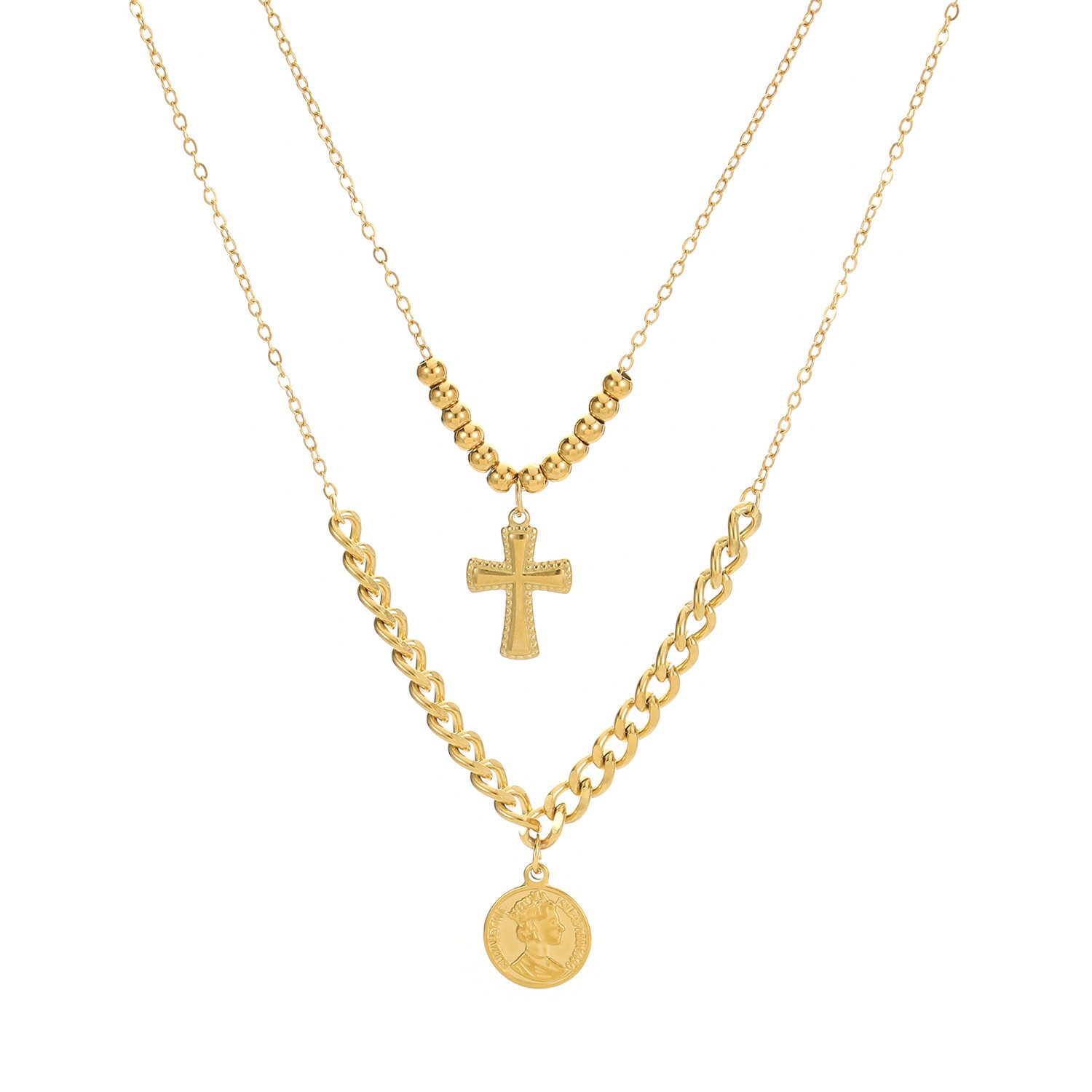 KARMA Kette mit Anhänger 2lagige Halskette Gold Edelstahl vergoldet Damen K günstig online kaufen