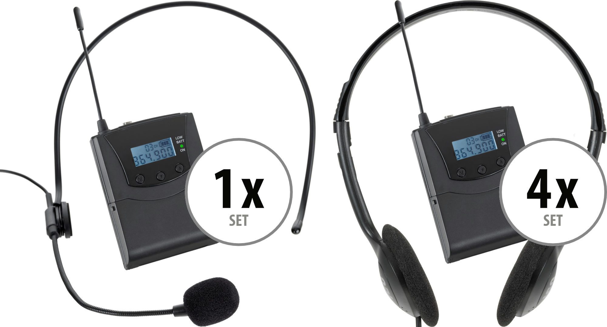 Pronomic Silent Guide V2 Ensemble Set für 4 Personen Funk-Kopfhörer (Geeignet für z.B. kleine Führungen, keine Sprachsteuerung, UHF Funk, Mit Lautstärkeregler und Kanalwahlschalter)