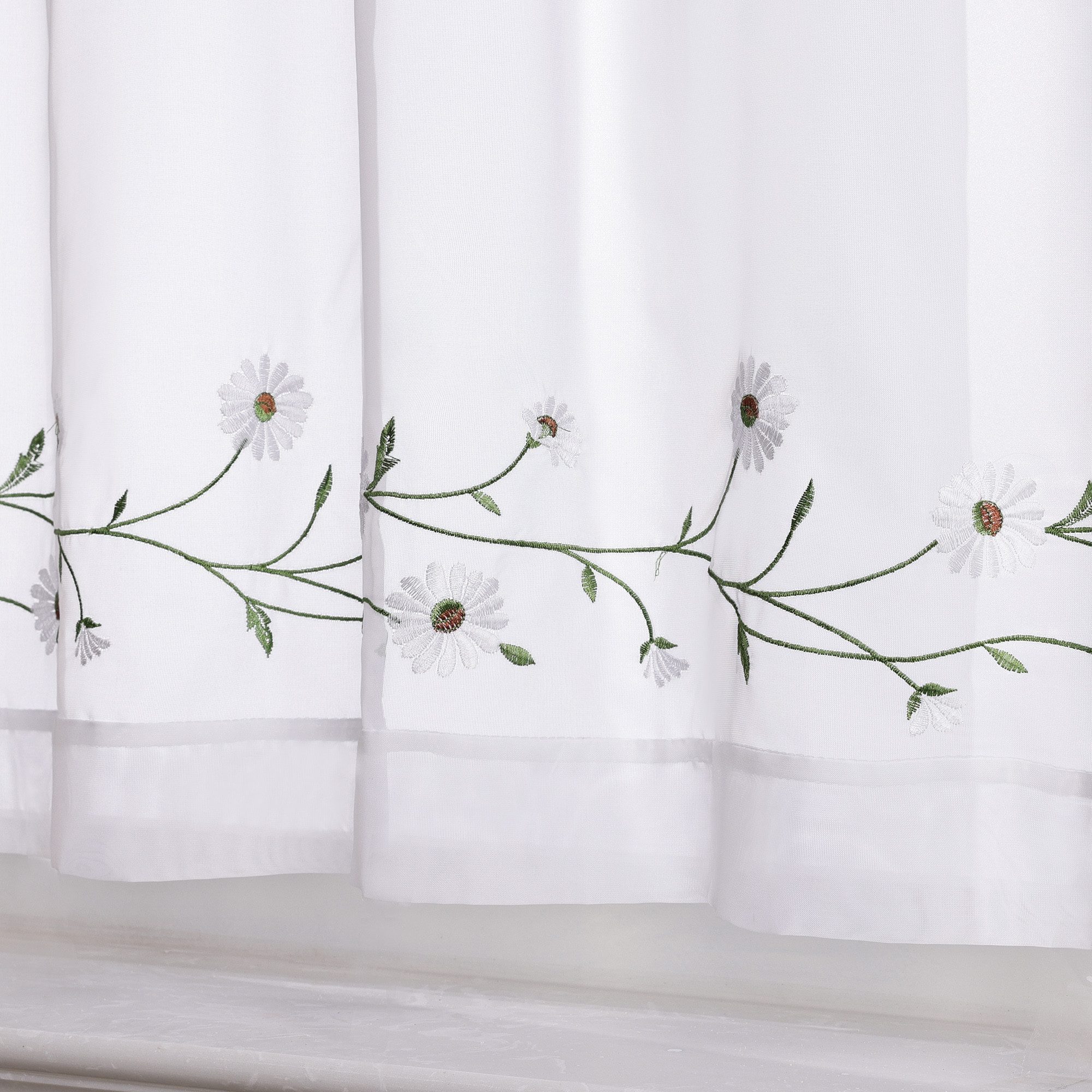 Joyswahl Scheibengardine Lily Kurzstore Bistrogardine Fenstergardine im Landhausstil (1 St), Schlaufen, transparent, Voile, Blumenstickerei am unteren Rand, für – Bild 4 von 5