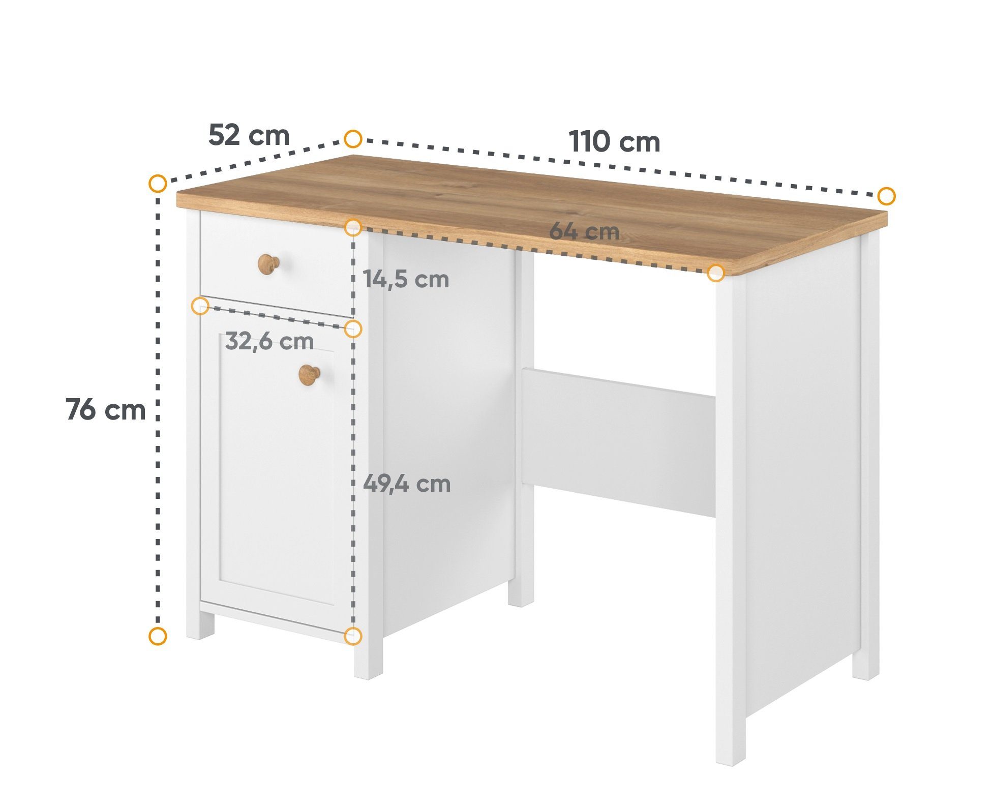 Compleo Schreibtisch TOMMY mit Aufsatz, + cm, Eiche Weiß Nash 110 Breite