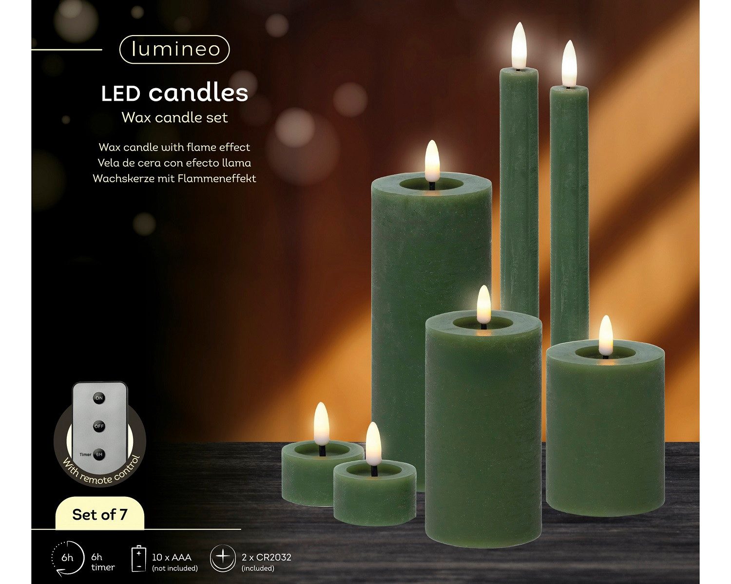Lumineo LED-Christbaumkerzen Lumineo LED Wachskerzen 7er-Set Grün, batterie günstig online kaufen