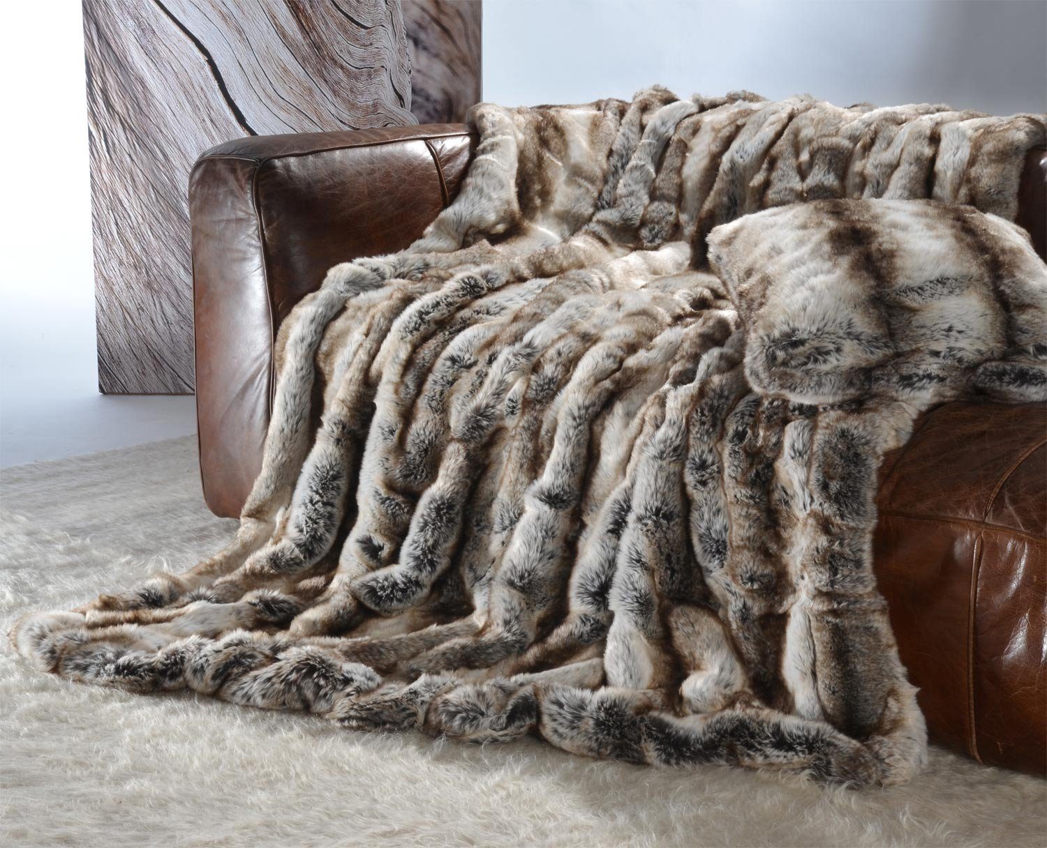 Wohndecke Premium Felldecke (Kunstfell) "Wolf grau-braun", günstig online kaufen