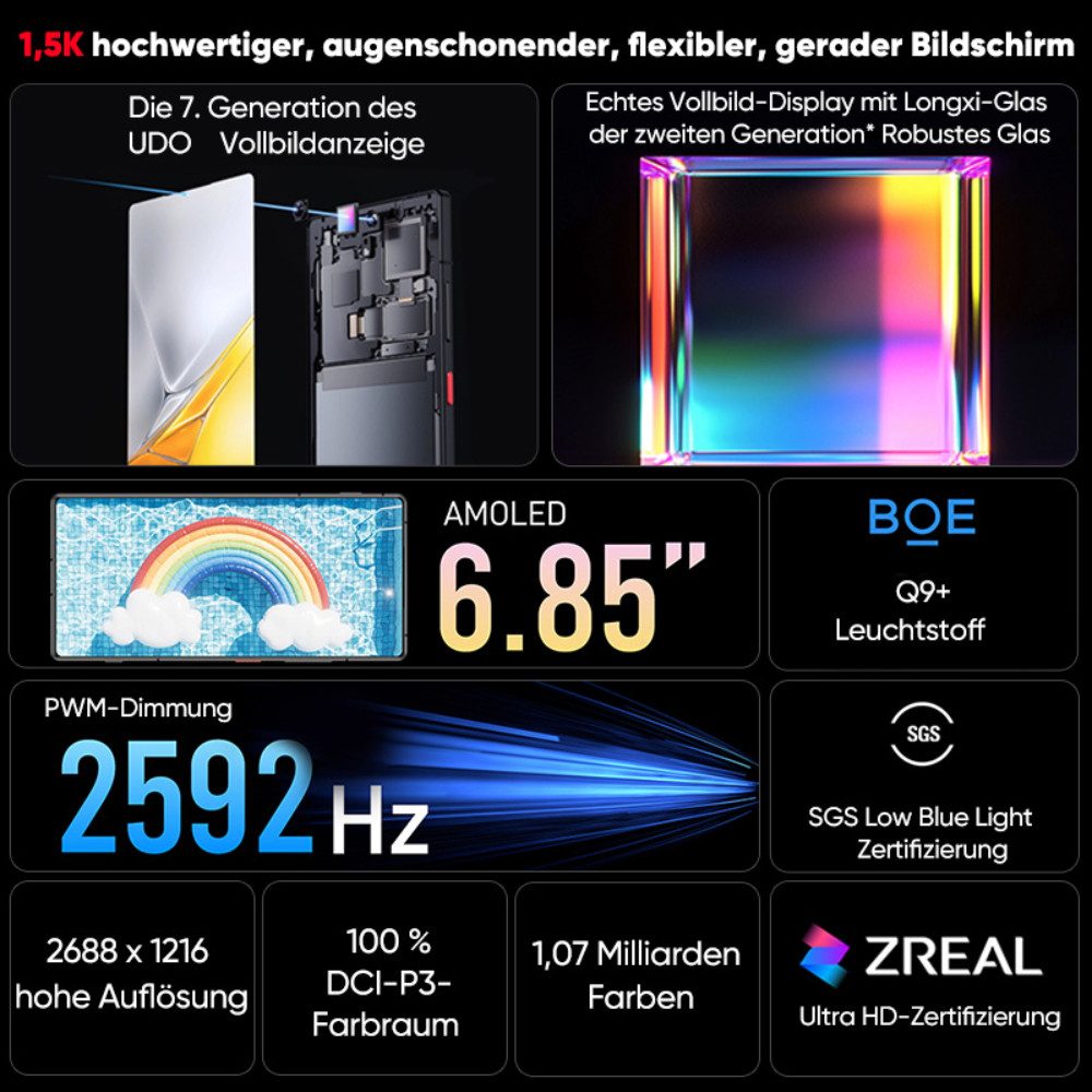 Nubia ZTE nubia Z70S Ultra 5G Handy, UDC Technologie,NFC,IP68/IP69, Android Smartphone (18,15 cm/6.85 Zoll, 512 GB Speicherplatz, 50 MP Kamera)