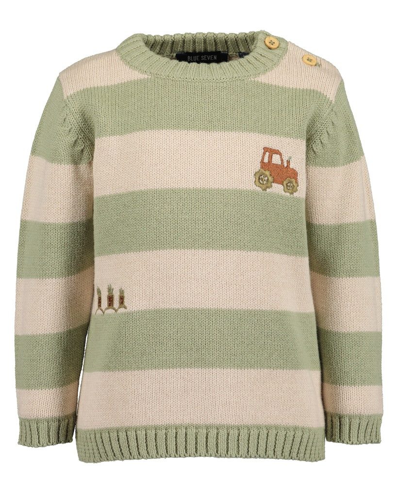 Blue Seven Strickpullover Blue Seven Baby Jungen Strickpullover Traktor teegrün gestreift (1-tlg)