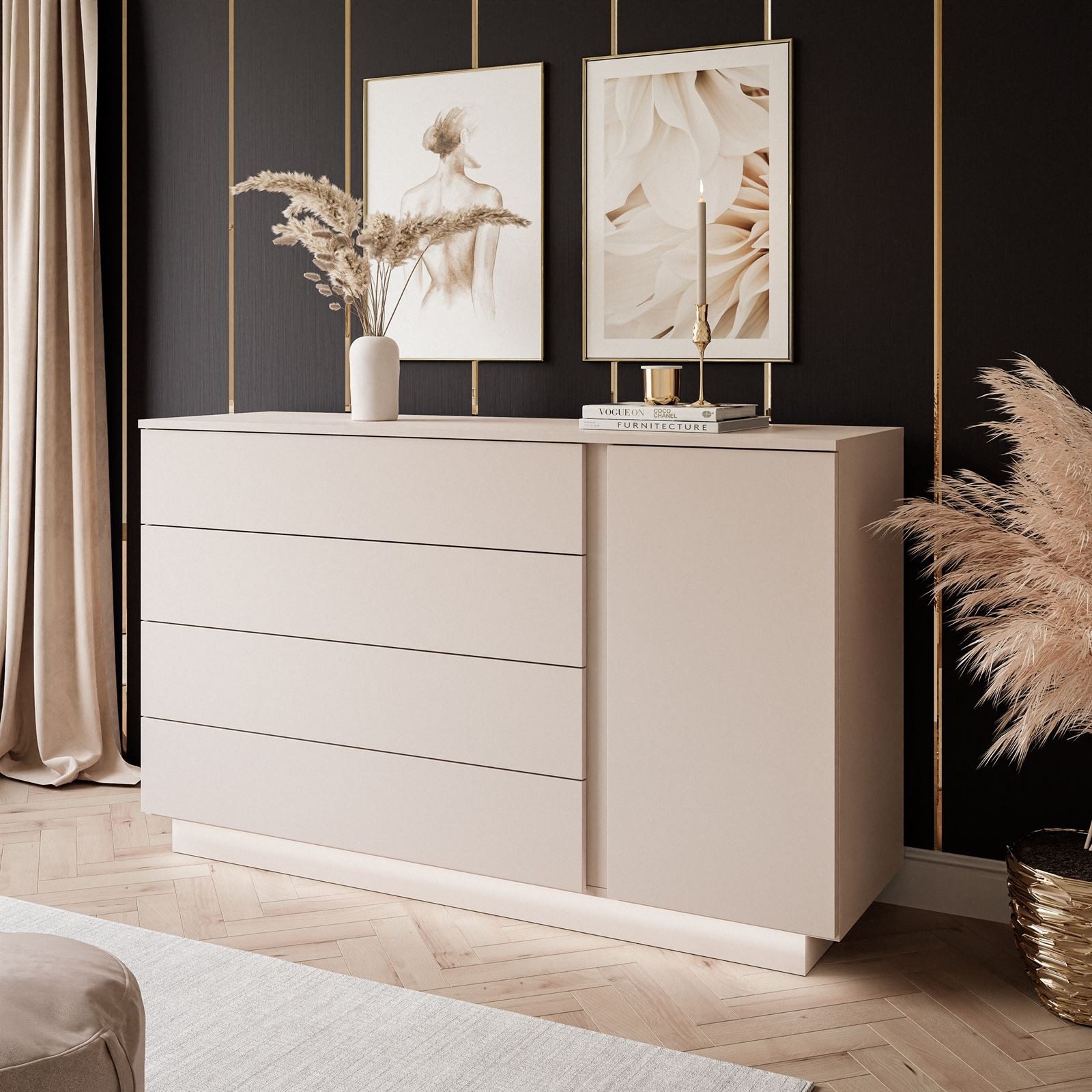 Lookway Kommode LINA KASCHMIR II 1D4S mit LED Beleuchtung, Breite 138 cm