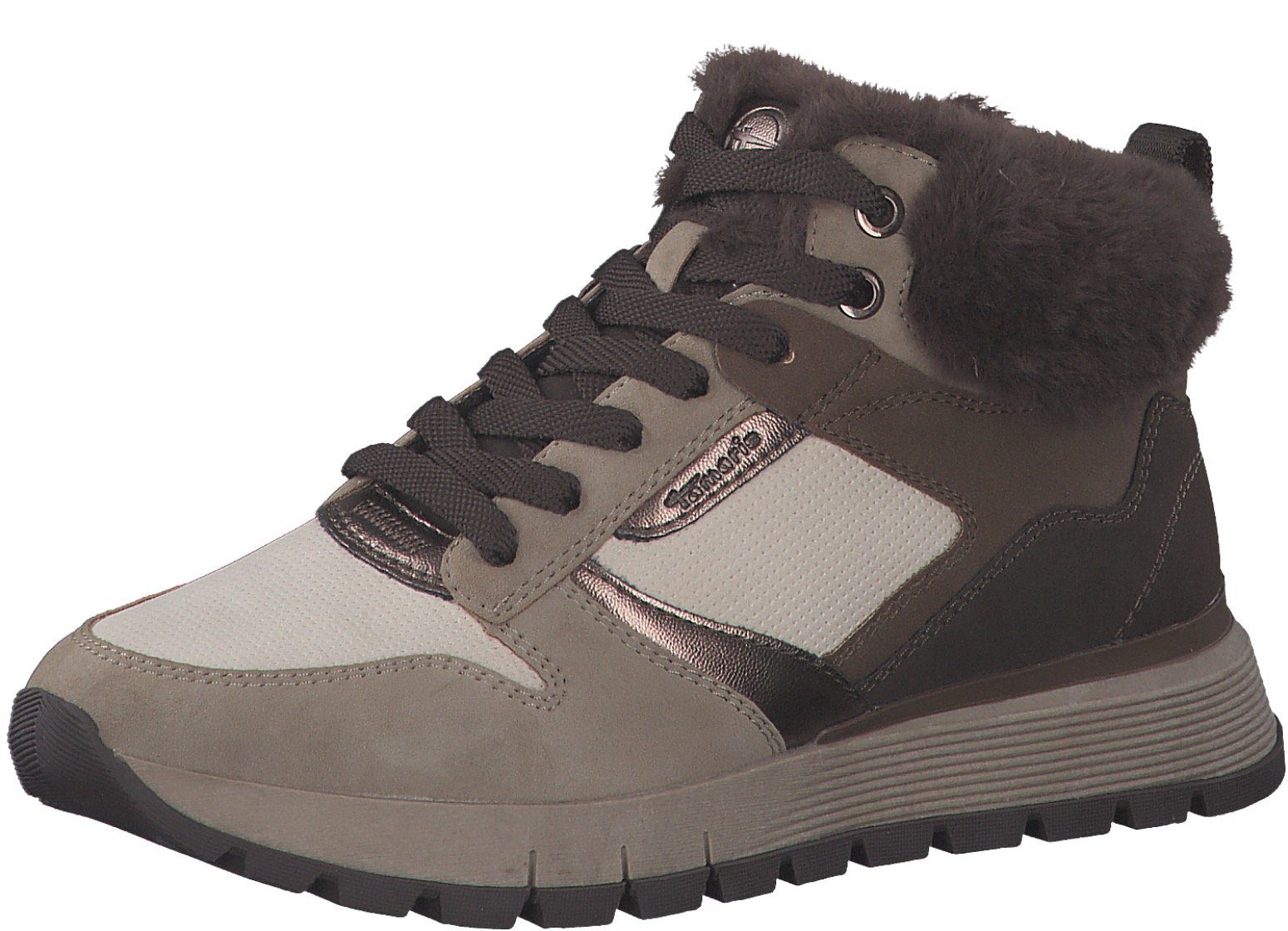 Tamaris Schnürboots mit flauschigem Fellimitat-Kragen