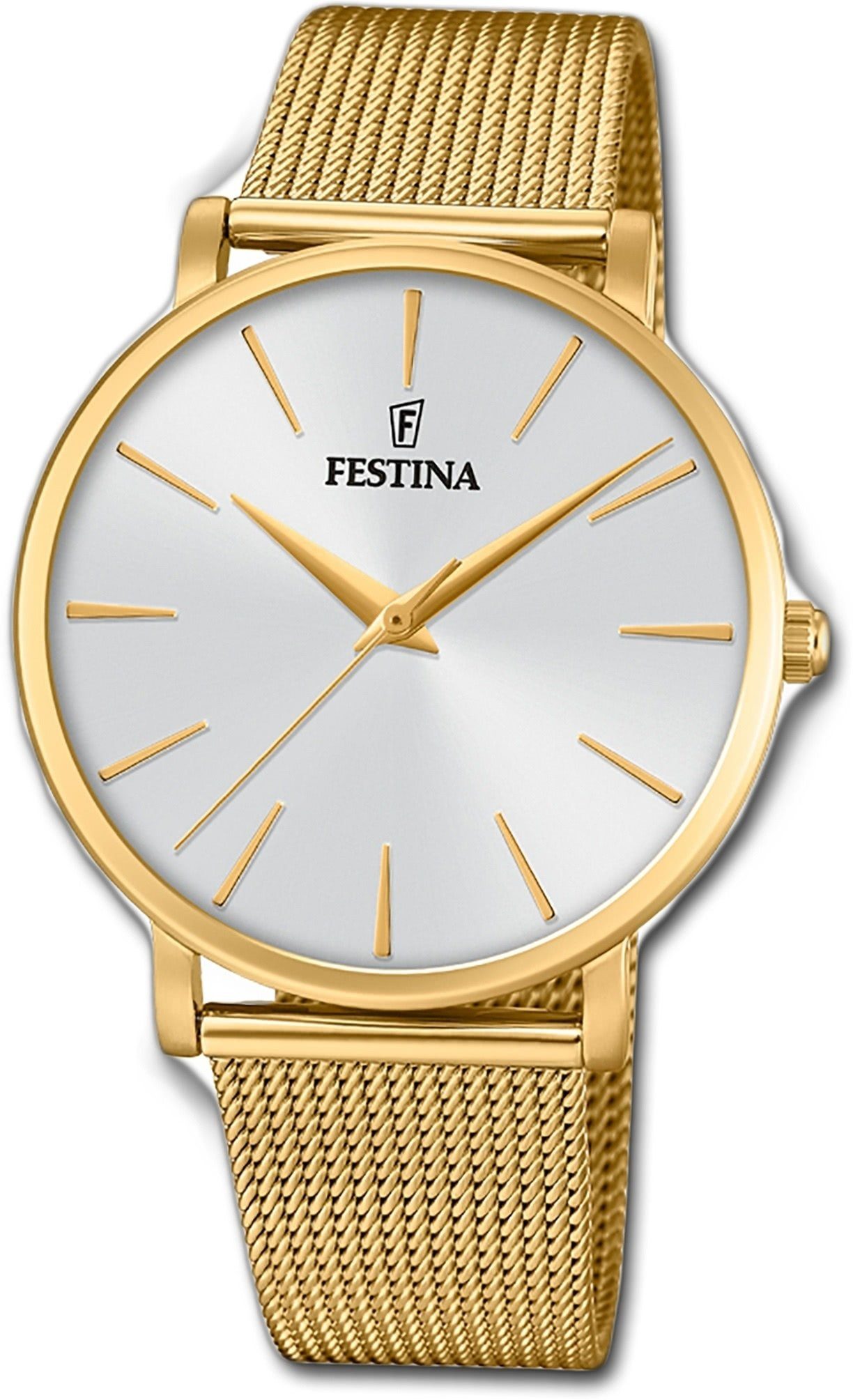 Festina Quarzuhr Festina Edelstahl Damen Uhr, Damenuhr Edelstahlarmband gold, rund, mittel (ca. 38mm)