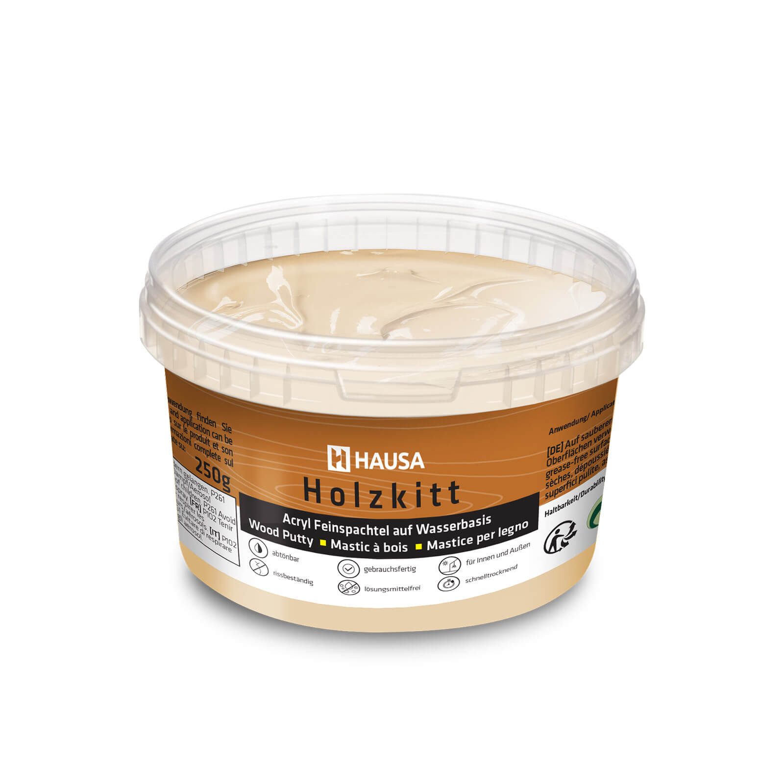 Hausa Holz-Reparaturset Holzkitt, 250g gebrauchsfertig ausgezeichnete Füllkraft rissbeständig, 1-St., Gramm Eiche Dunkel Holzspachtelmasse Kitt für Holz, Holzspachtel/Füllmasse zum Reparieren
