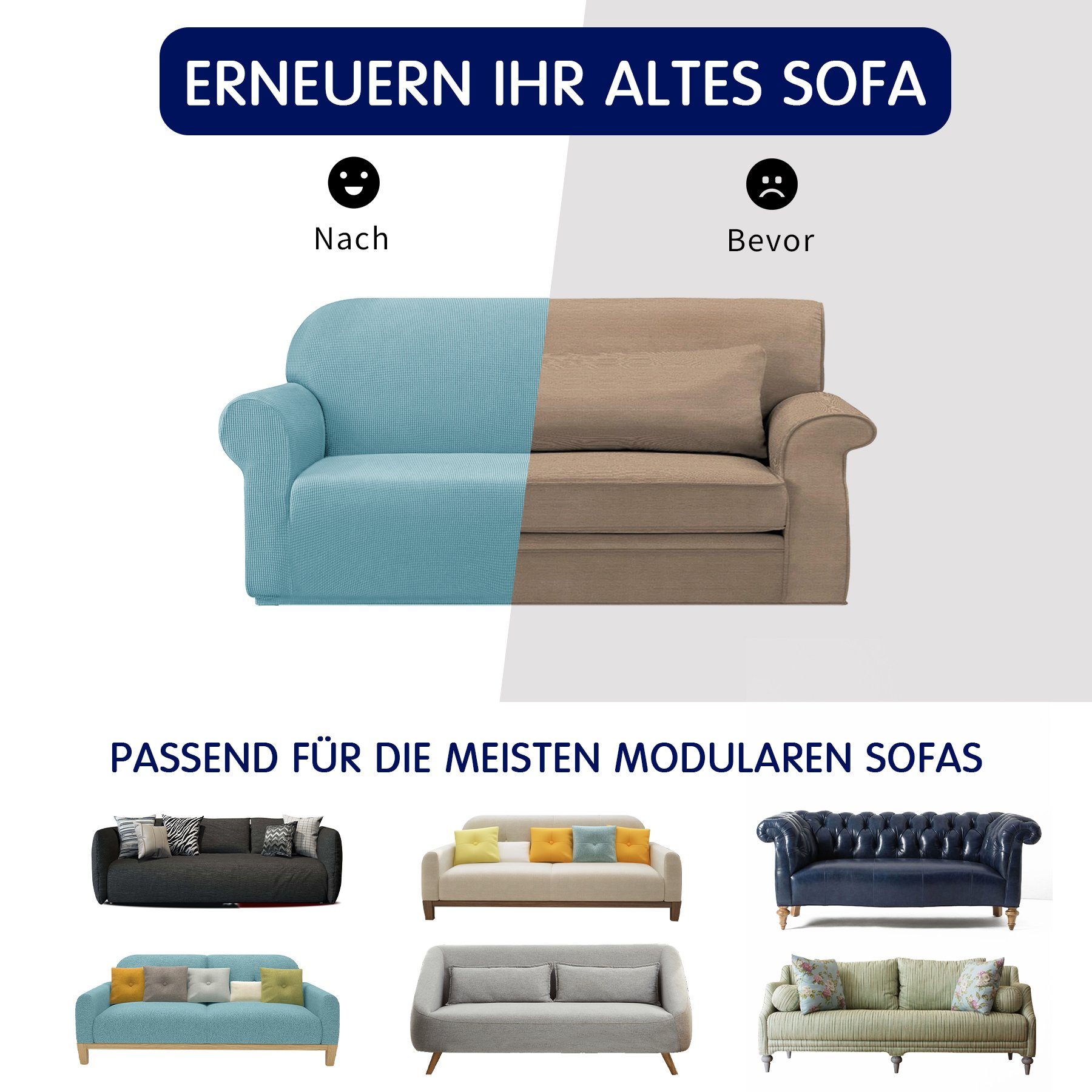 Sofahusse 2/3/4 mit Sofabezug, SUBRTEX, hellblau Sitzer Muster dezentem
