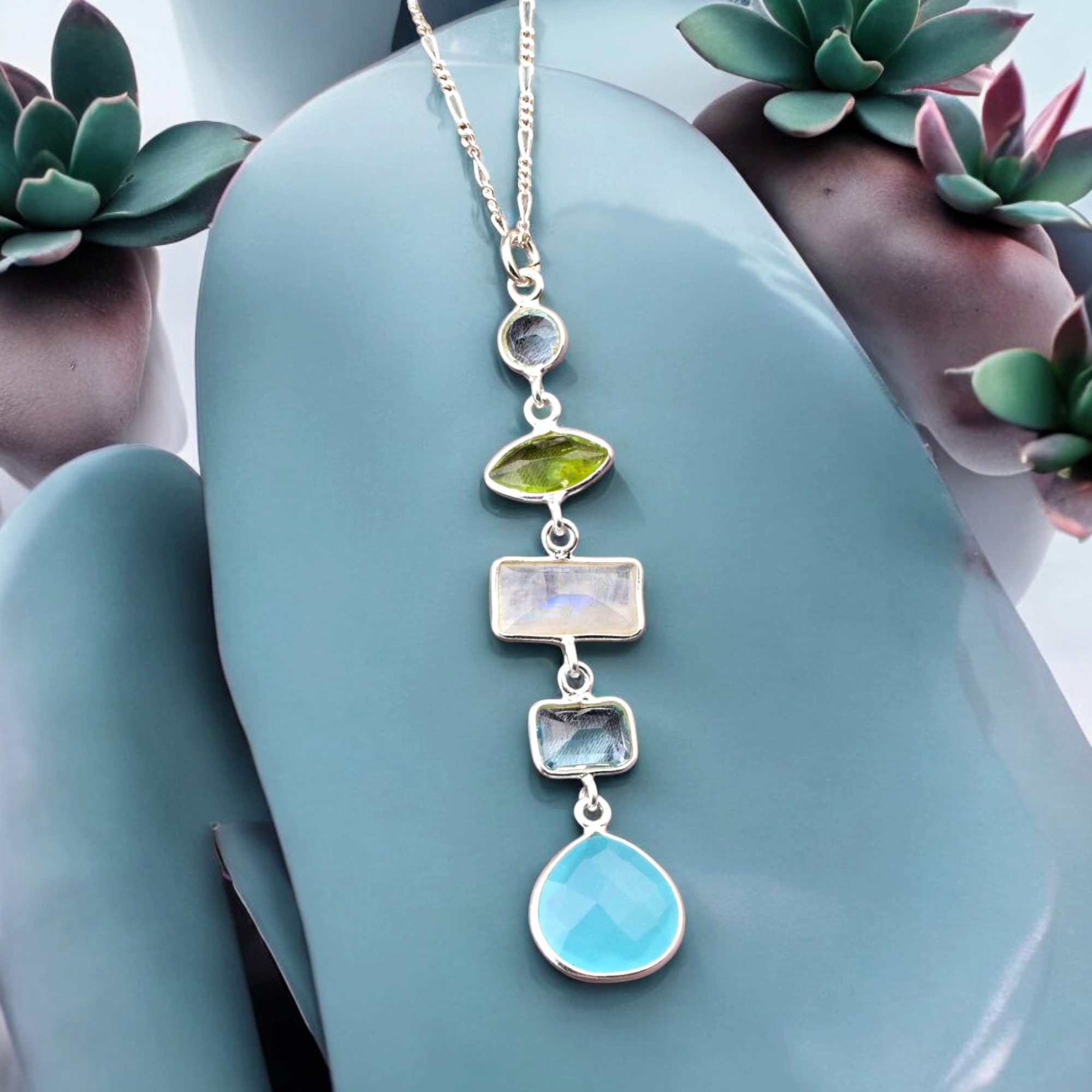 MadamLili Kette mit Anhänger Multi Edelstein Halskette mit Aquamarin, Chalc günstig online kaufen