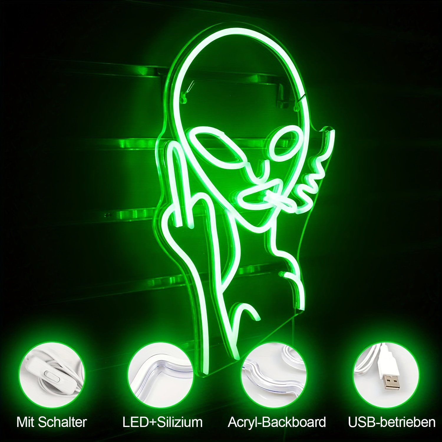 Room USB Transparenter LED LED Neon Dekolicht LED 2M Schild,Außerirdischer Batteriebetrieb Acrylrückwand, Nachtlicht MUPOO Lampe Dekor,Hängeleuchte,Wandleuchte für LED LED Gaming Halloween, Dekofigur Neon