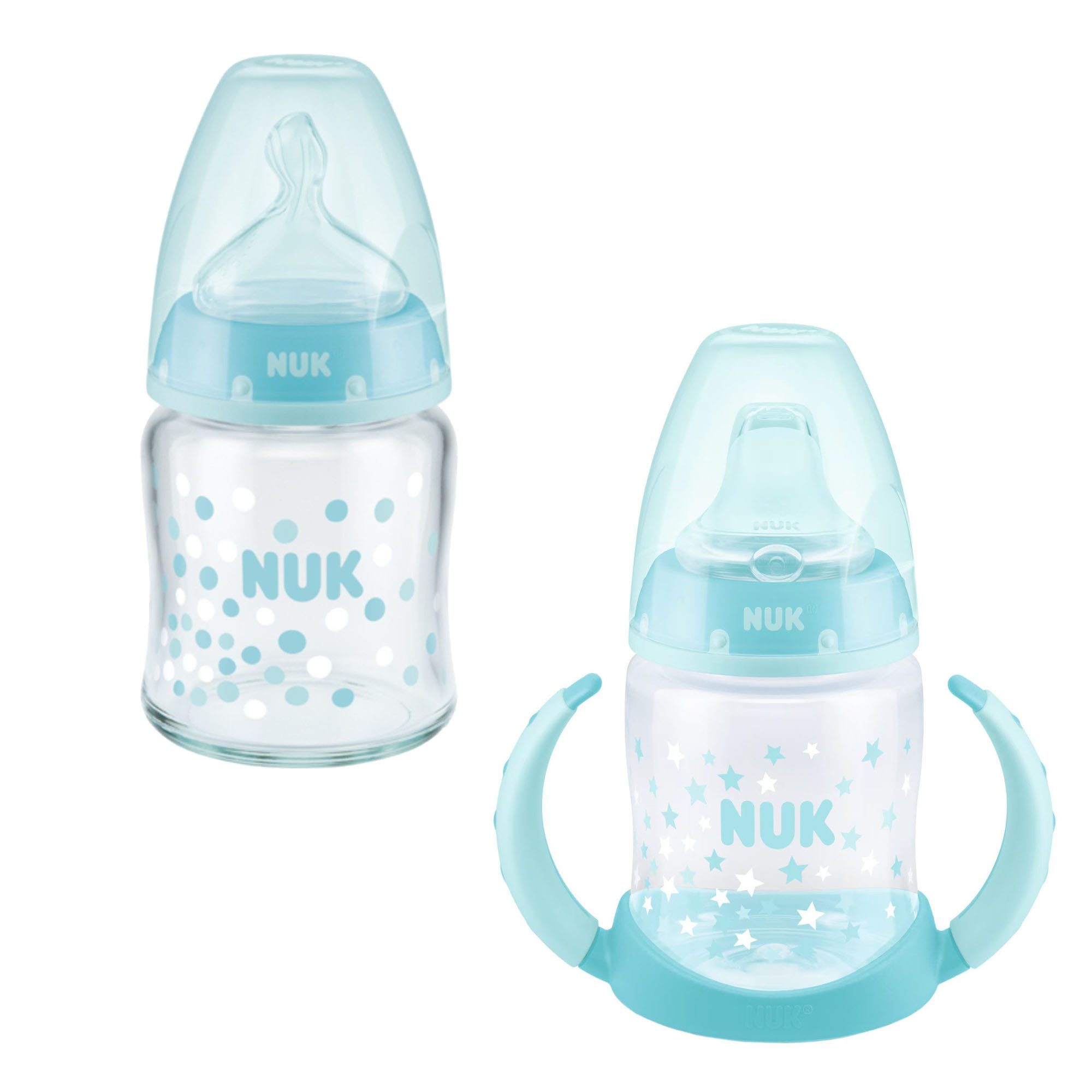 NUK Babyflasche NUK FC Babyflasche aus Glas 120ml+Trinklernflasche 150ml Grün