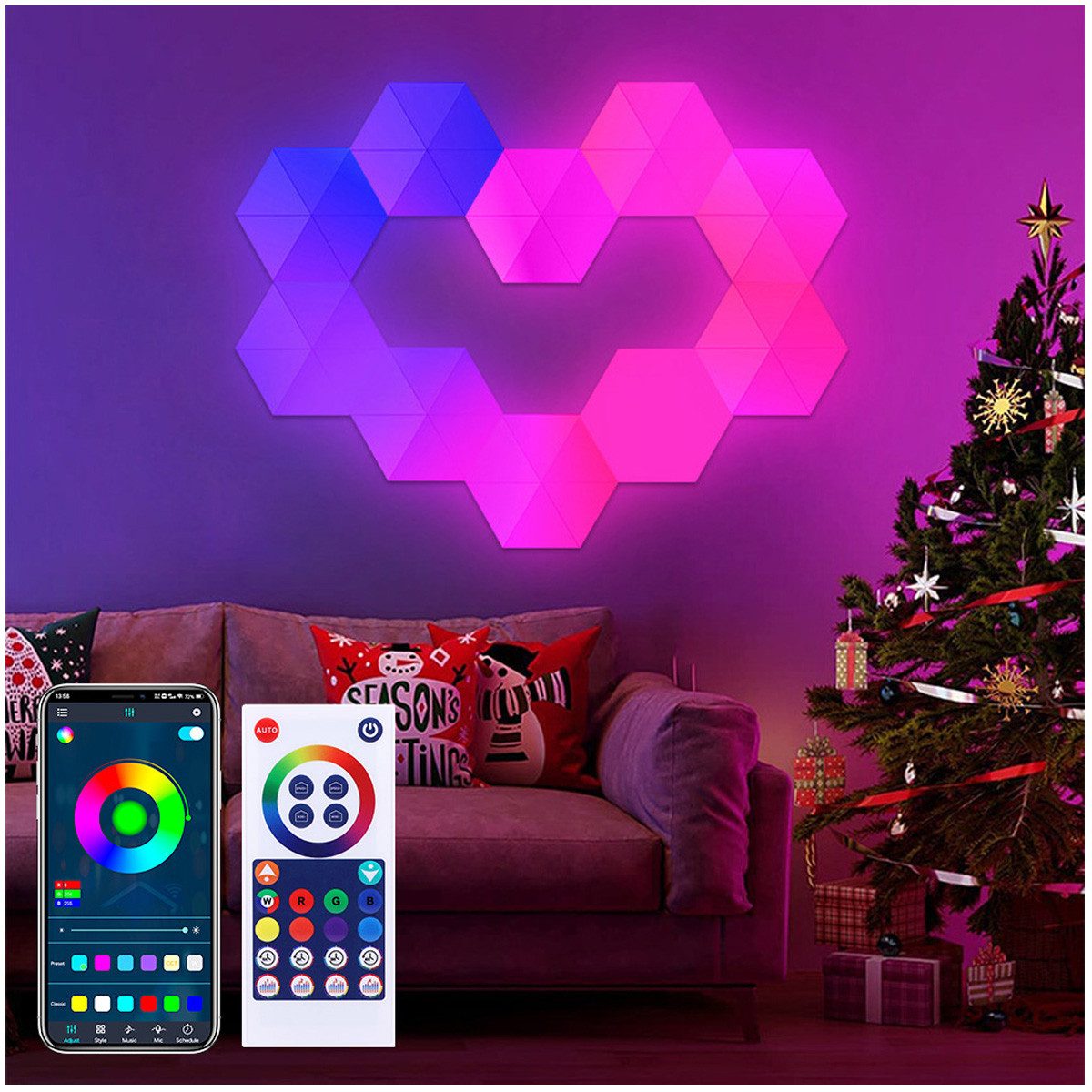 Qualra LED Panel Hexagon LED Panel Smart RGB Wandpaneele Gaming Wandleuchte 3/6 Pack, Musik-Sync Fernbedienung