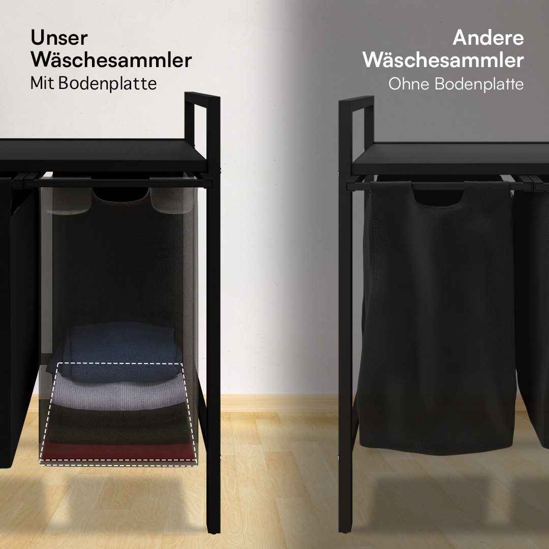 STEELSØN Wäschekorb Rigil aus Metall (2 Fächer (90 L) mit 2 MDF-Ablagen, schwarz), auch verfügbar mit 3 oder 4 Fächern, ausziehbar & abnehmbar – Bild 5 von 5